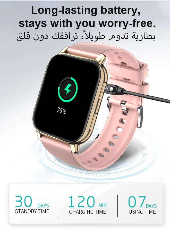 Korean Brand P5S Smart Watch,Business Smartwatch,Waterproof Fitness Watch, Bluetooth Calling,Smart watch for Men, Zinc Alloy Vacuum Plating, Heart Rate Monitoring,Smart watch for women Gold dial + pink strap