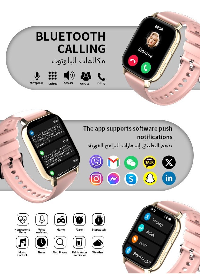 Korean Brand P5S Smart Watch,Business Smartwatch,Waterproof Fitness Watch, Bluetooth Calling,Smart watch for Men, Zinc Alloy Vacuum Plating, Heart Rate Monitoring,Smart watch for women Gold dial + pink strap