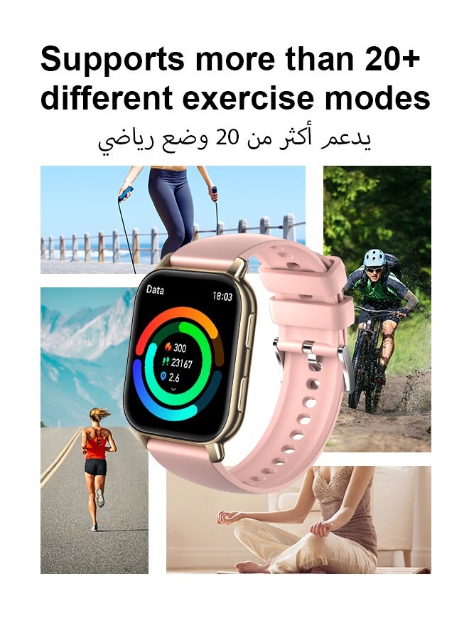 Korean Brand P5S Smart Watch,Business Smartwatch,Waterproof Fitness Watch, Bluetooth Calling,Smart watch for Men, Zinc Alloy Vacuum Plating, Heart Rate Monitoring,Smart watch for women Gold dial + pink strap