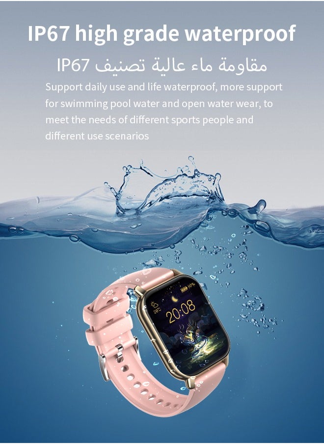 Korean Brand P5S Smart Watch,Business Smartwatch,Waterproof Fitness Watch, Bluetooth Calling,Smart watch for Men, Zinc Alloy Vacuum Plating, Heart Rate Monitoring,Smart watch for women Gold dial + pink strap