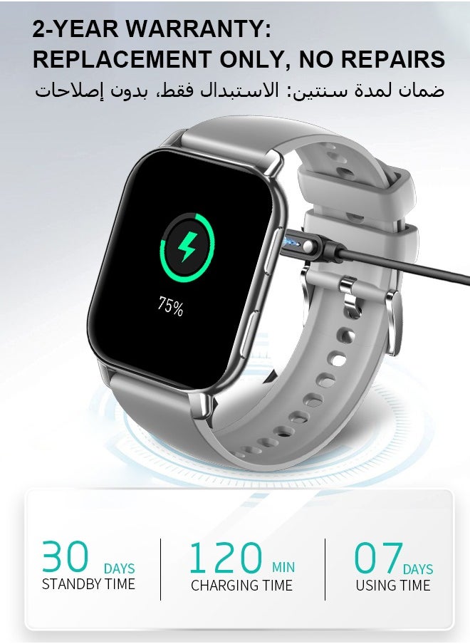 Korean Brand P5S Smart Watch,Business Smartwatch,Waterproof Fitness Watch, Bluetooth Calling,Smart watch for Men, Zinc Alloy Vacuum Plating, Heart Rate Monitoring,Smart watch for women Silver