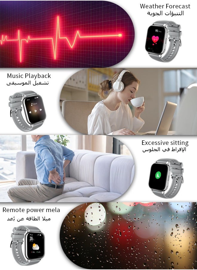 Korean Brand P5S Smart Watch,Business Smartwatch,Waterproof Fitness Watch, Bluetooth Calling,Smart watch for Men, Zinc Alloy Vacuum Plating, Heart Rate Monitoring,Smart watch for women Silver