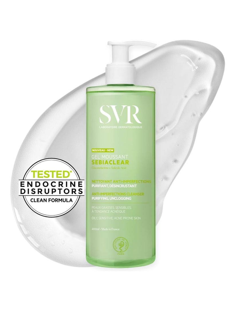 SVR Sebiaclear Face & Body Cleanser With Salicylic Acid For Sensitive Oily To Combination Skin. Soap Free Wash That Eliminates Impurities & Excess Sebum Without Drying The Skin, 13.5 Fl.oz