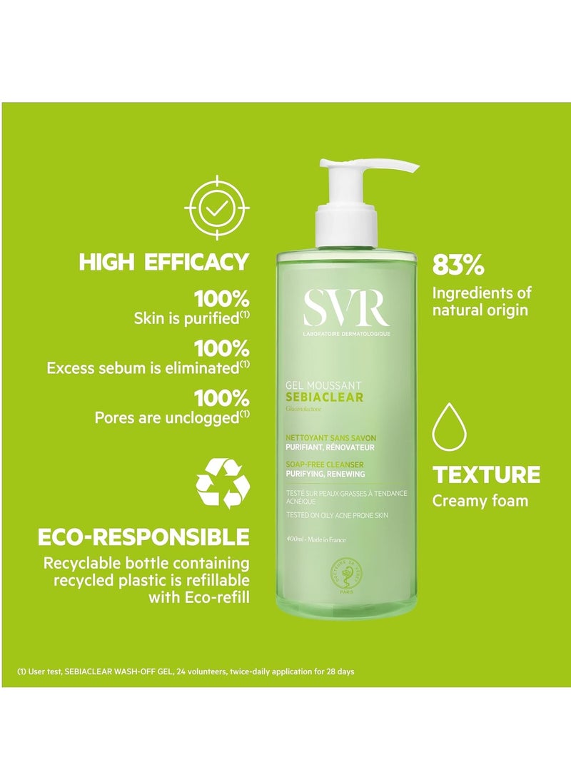 SVR Sebiaclear Face & Body Cleanser With Salicylic Acid For Sensitive Oily To Combination Skin. Soap Free Wash That Eliminates Impurities & Excess Sebum Without Drying The Skin, 13.5 Fl.oz