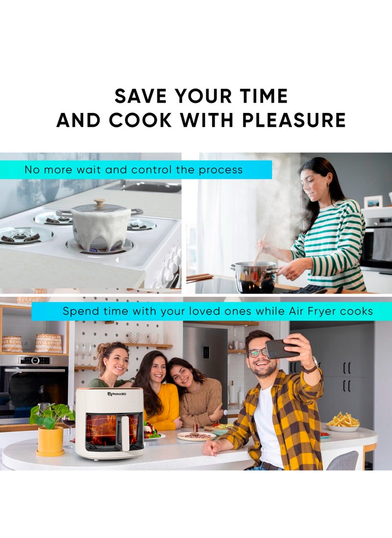 ROKO 3D Air Fryer 4.2L with Non-Toxic Glass Basket – Oil-Free Deep Fry, Air Fry, Bake & Roast | Dishwasher Safe, Timer & LED Control Panel for Easy Healthy Cooking