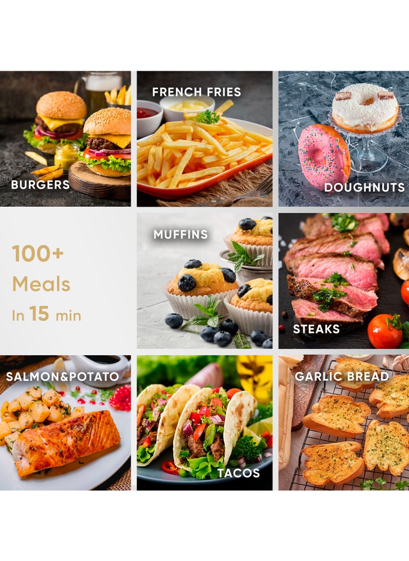 Air Fryer ROKO 3D, 6 Cooking Programs with 6L Capacity | LED Control Panel, Timer & Temperature Settings, Dishwasher Safe, Nonstick Basket, Easy to Clean, Bonus Recipe Book Included, Luxury Design Black and White
