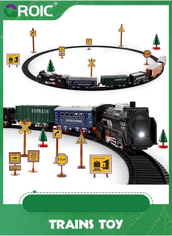 Train Set for Kids,Locomotive Train,Passenger Coach,Cargo Car & Long Tracks,Electric Train Railway Kits,Rechargeable Battery Toy Train