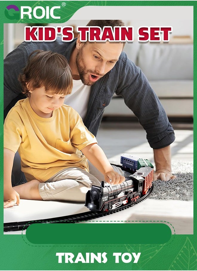 Train Set for Kids,Locomotive Train,Passenger Coach,Cargo Car & Long Tracks,Electric Train Railway Kits,Rechargeable Battery Toy Train