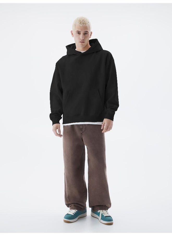 Mens Solid Full Sleeve Black Hoodie Fleece Sweatshirt