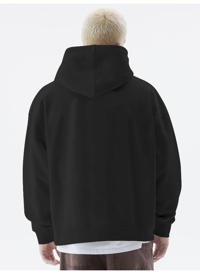 Mens Solid Full Sleeve Black Hoodie Fleece Sweatshirt