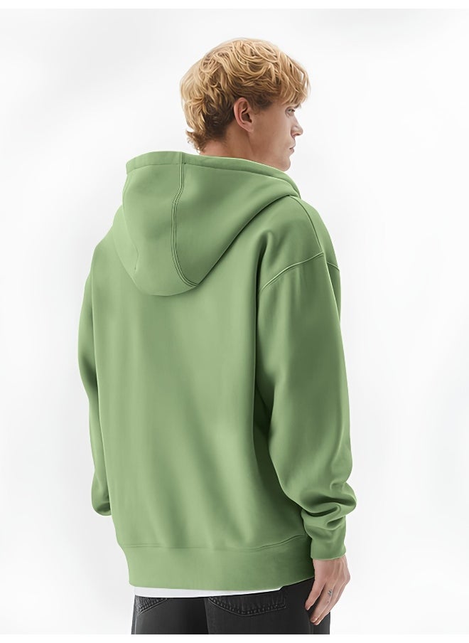 Mens Solid Hooded Neck Full Sleeve Full Zipper Open Hunter Green French Terry Loose fit Sweatshirt