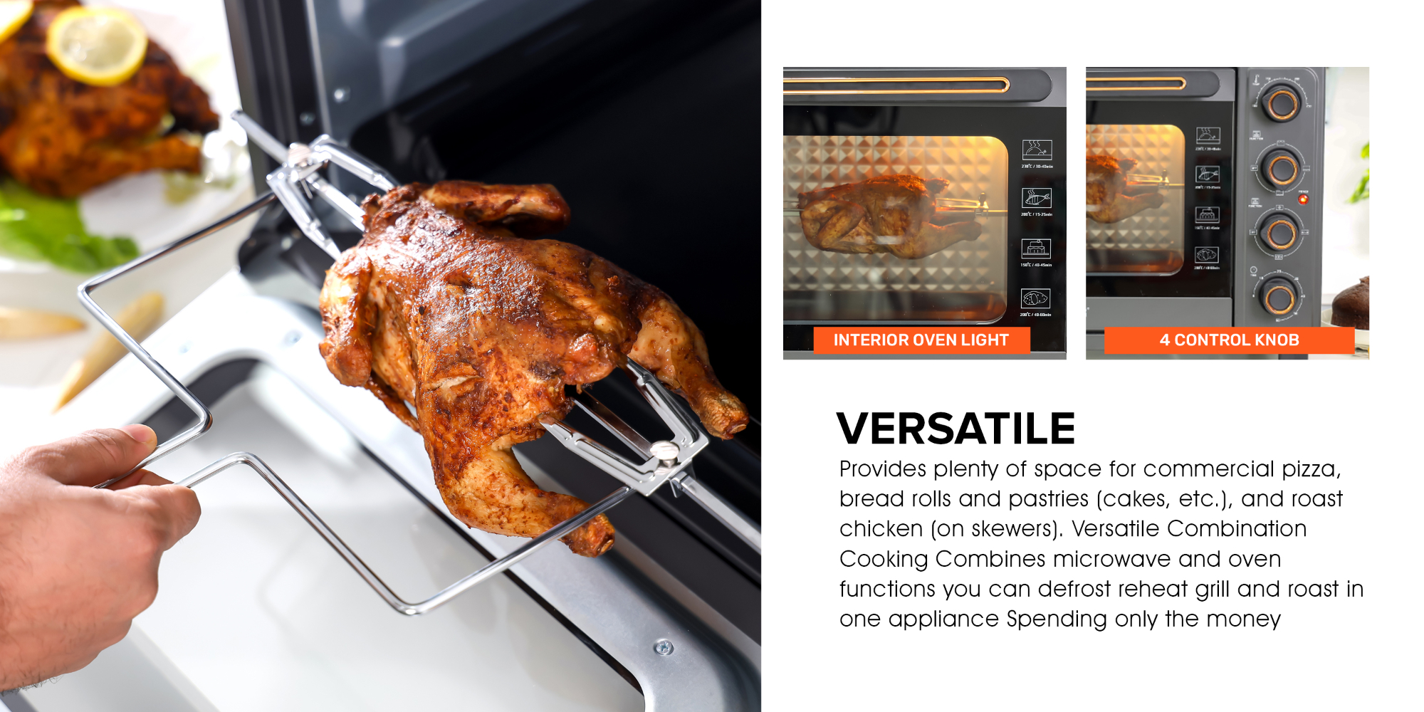 58 L Electric Oven 2100 W | With Rotisserie, Convection Functions and Inner Lamp| Easy to Use Control Knobs, 2 Switch Heating Selector, Adjustable Temperature| Perfect for Baking, Roasting, Cooking Meat, Vegetables, Cakes, Etc| 2 Years Warranty 58 L 2100 W GO34060 Black
