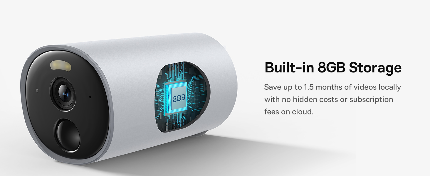 Outdoor Wireless Security Camera, B1 SoloCam 2K, 145° Wide Viewing Angle, 210 Days Battery Life, IP67 Waterproof Rating, 8GB Built-in Local Storage, Color Night Vision, No Monthly Subscription Fee, Works with Google Assistant and Amazon Alexa, Remote Management via APP