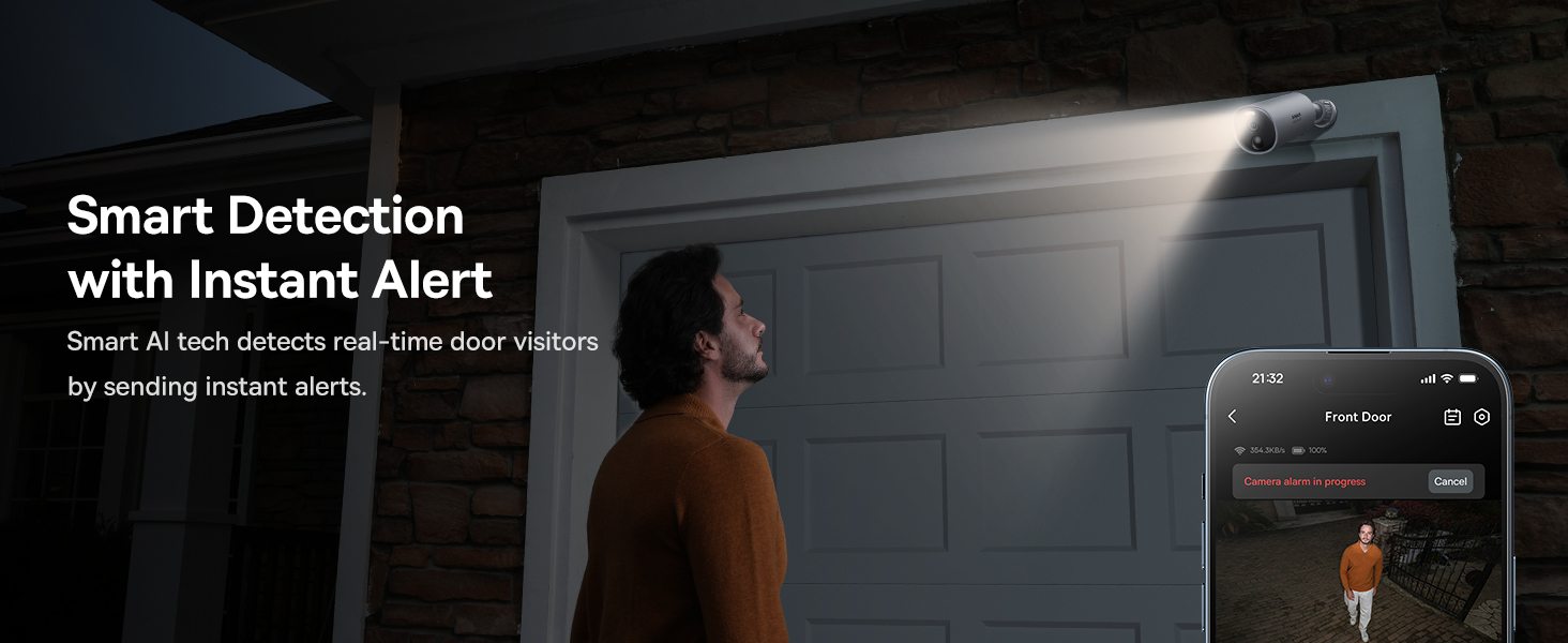 Outdoor Wireless Security Camera, B1 SoloCam 2K, 145° Wide Viewing Angle, 210 Days Battery Life, IP67 Waterproof Rating, 8GB Built-in Local Storage, Color Night Vision, No Monthly Subscription Fee, Works with Google Assistant and Amazon Alexa, Remote Management via APP