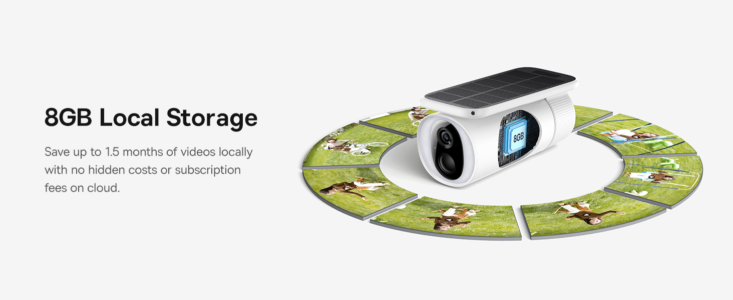 Outdoor Solar Security Camera Solocam S1 Wireless, 2K HD Resolution, 145° Ultra-Wide Viewing Angle, 8GB Built-in Storage, Enhanced Color Night Vision, Continuous Solar Power, No Subscription Required, Smart App Control, Waterproof & Weatherproof