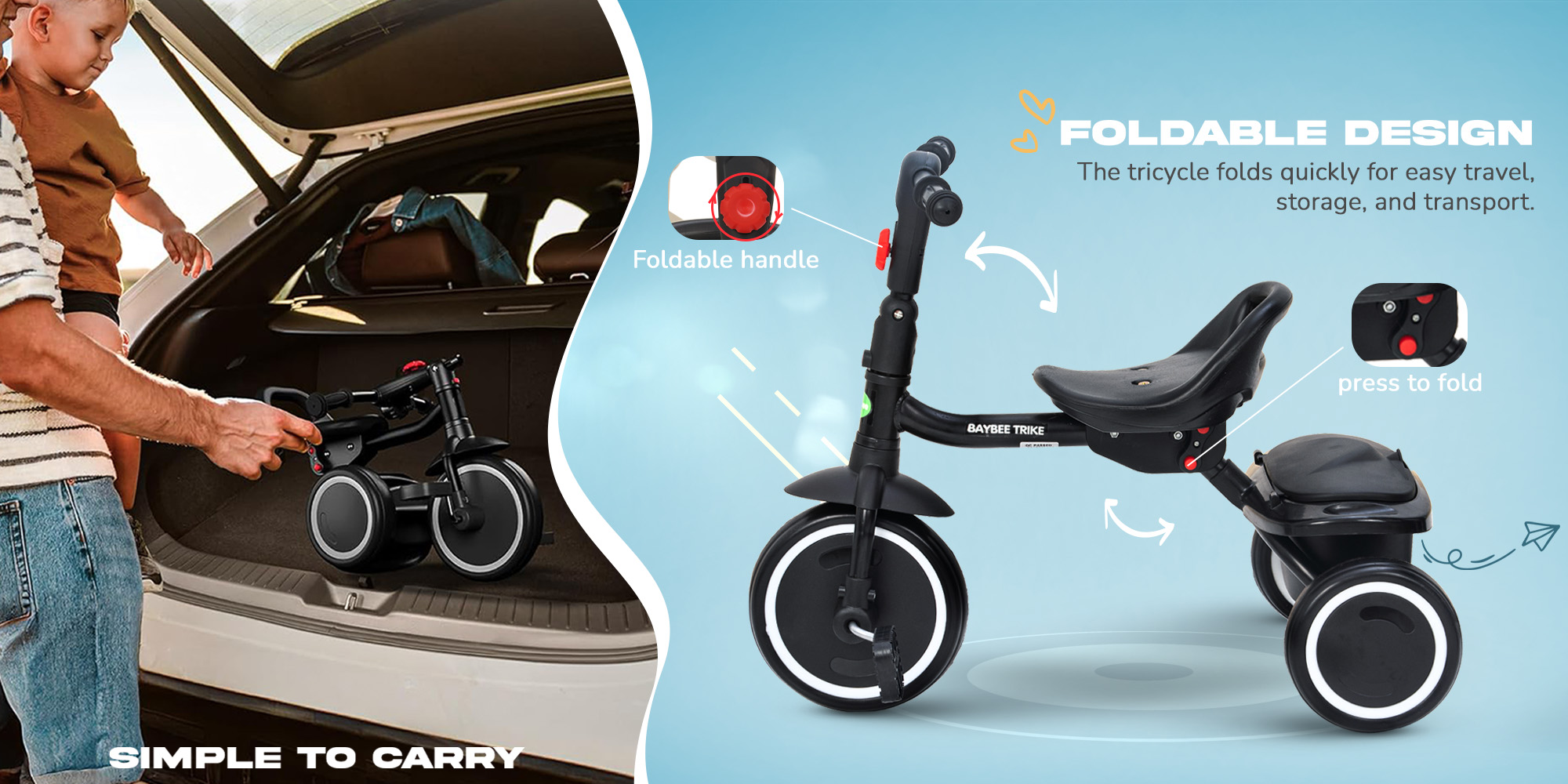 Foldable 2 in 1 Baby Tricycle for Kids Smart Plug & Play Kids Cycle with Rear Storage Basket & 3 Wheels Kids Tricycle Toddlers Baby Tricycle Cycle for Kids 2 to 5 Years Boy Girl Pink