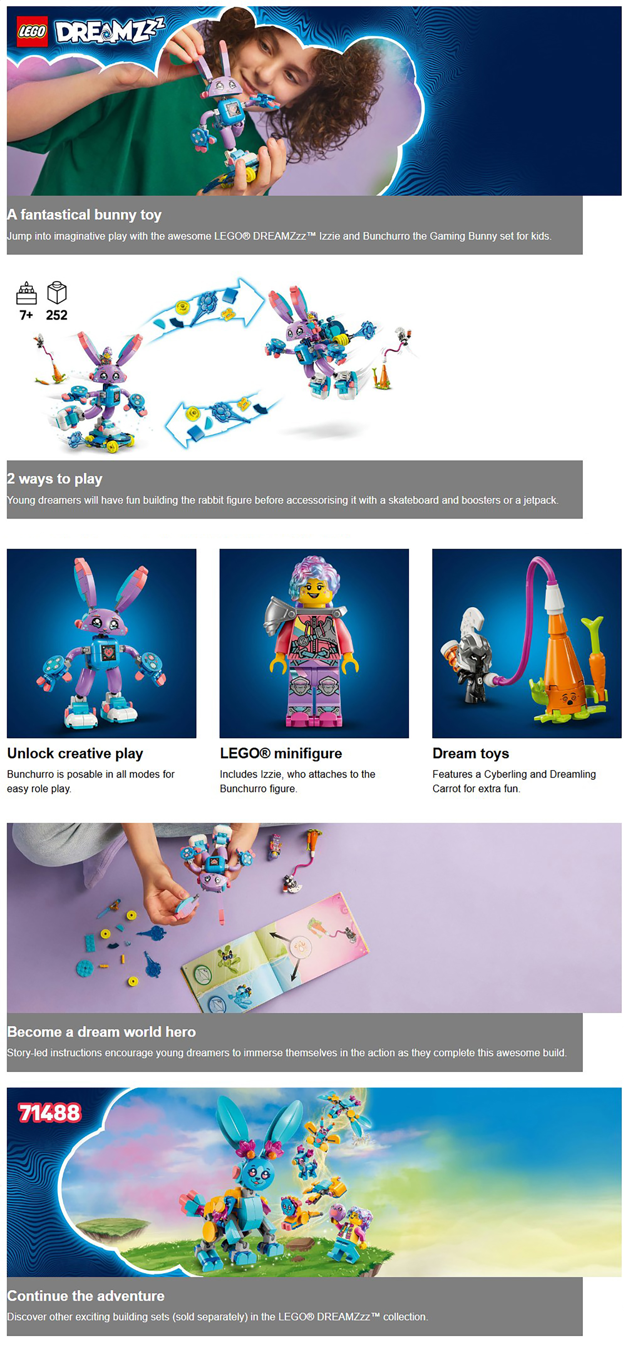 DREAMZzz 2in1 Izzie and Bunchurro the Gaming Bunny 71490 (Age 7+, 252 Pieces)