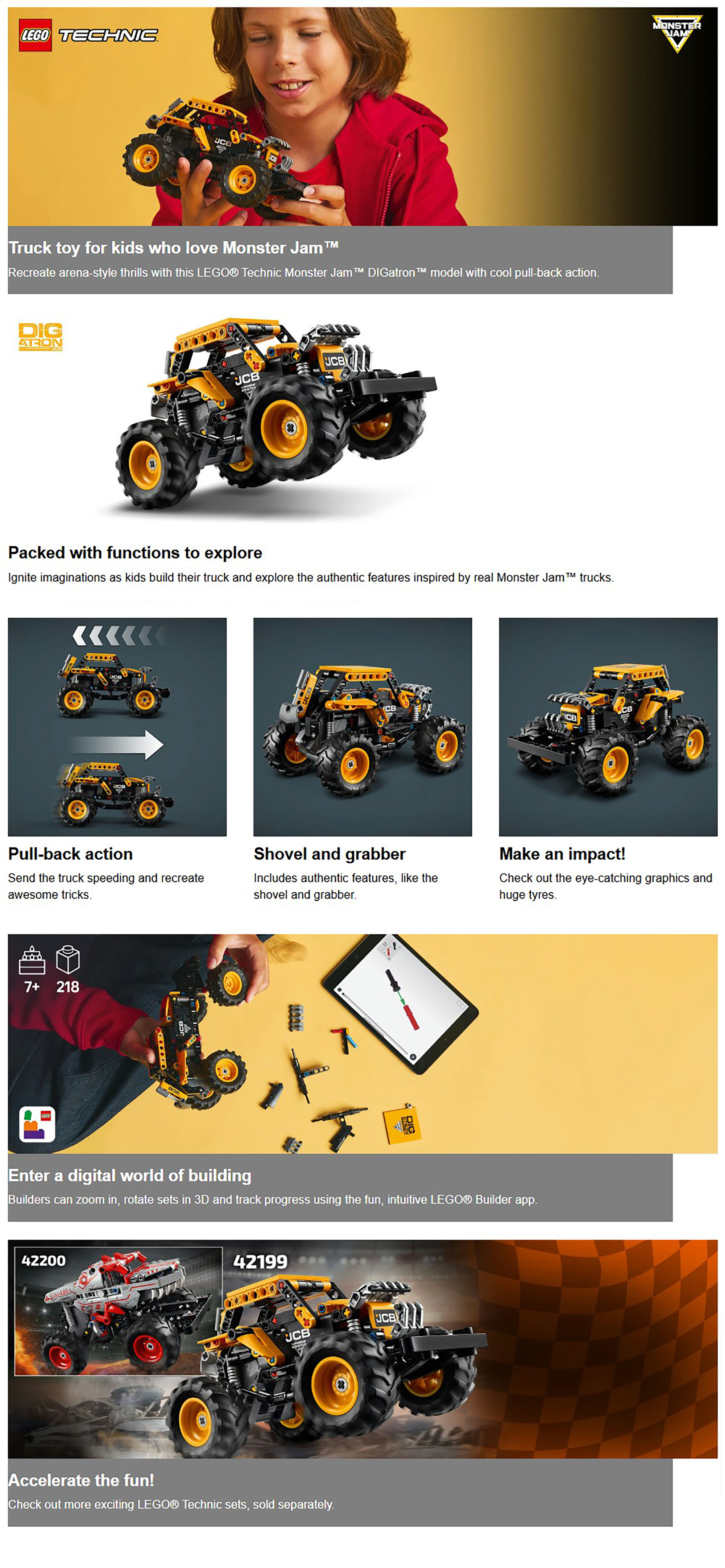Technic Monster Jam™ DIGatron™ Pull-Back Truck Toy 42199 (218) Pieces