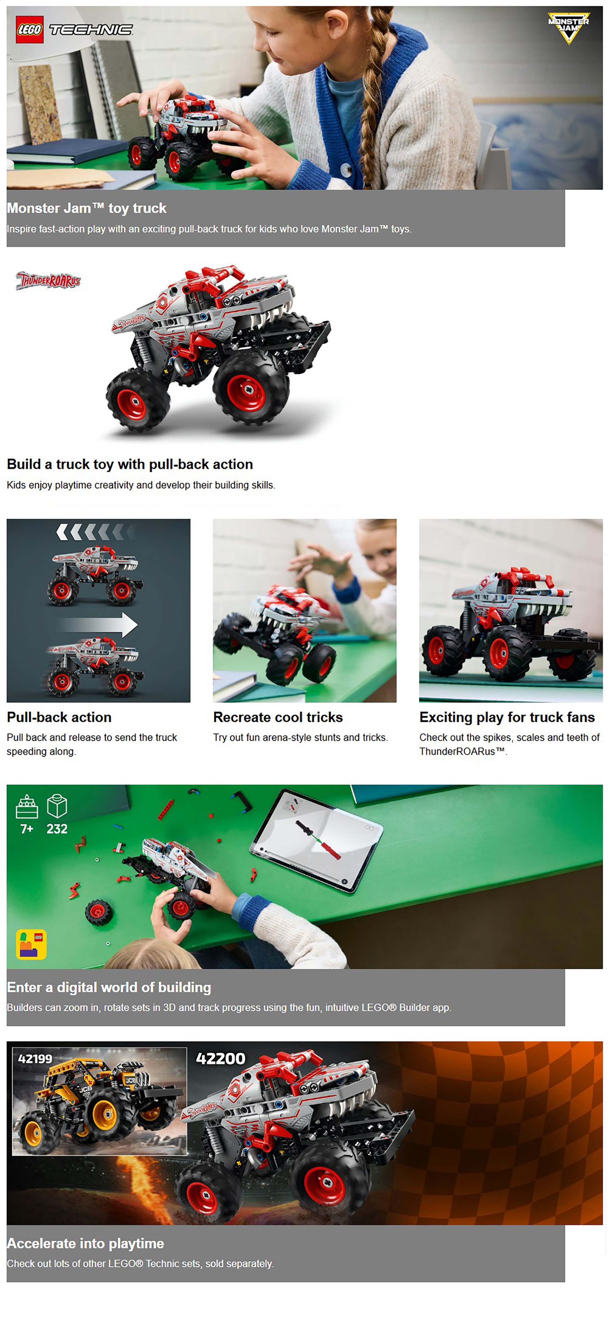 Technic Monster Jam™ ThunderROARus™ Pull-Back Truck Toy 42200 (232) Pieces