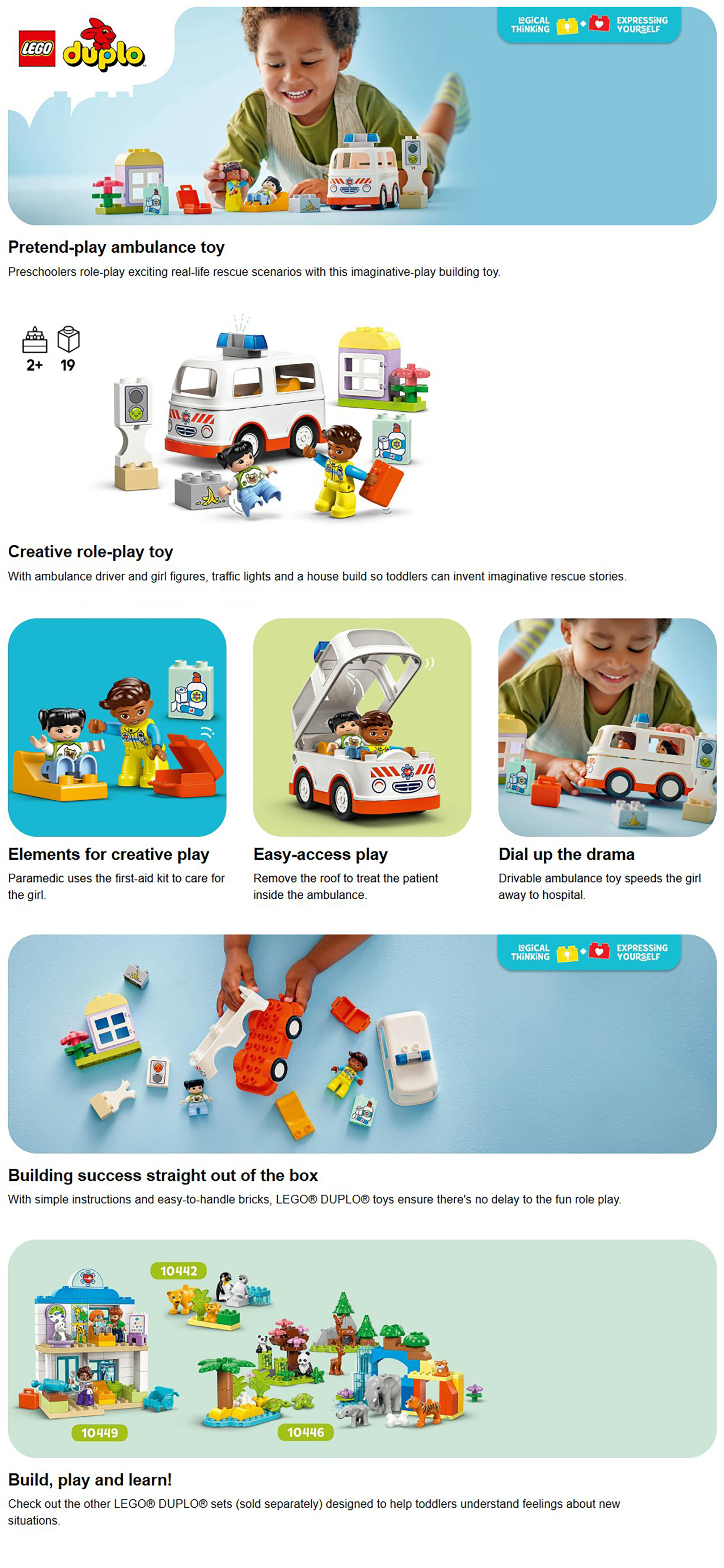 DUPLO Ambulance & Driver, Toddler Learning Toys 10447 (Age 2+, 19 Pieces)