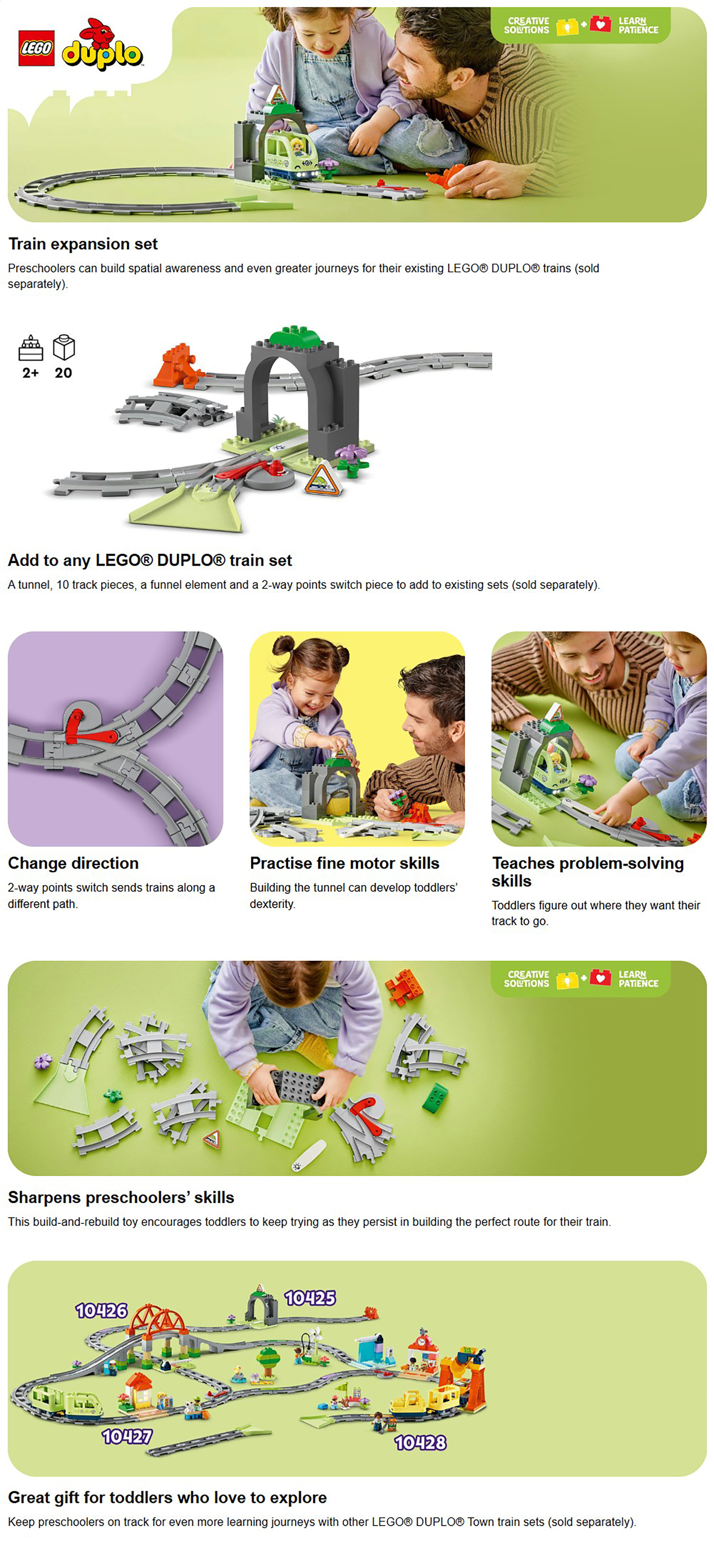 DUPLO Train Tunnel and Tracks Expansion Set Toy 10425 (Age 2+, 20 Pieces)