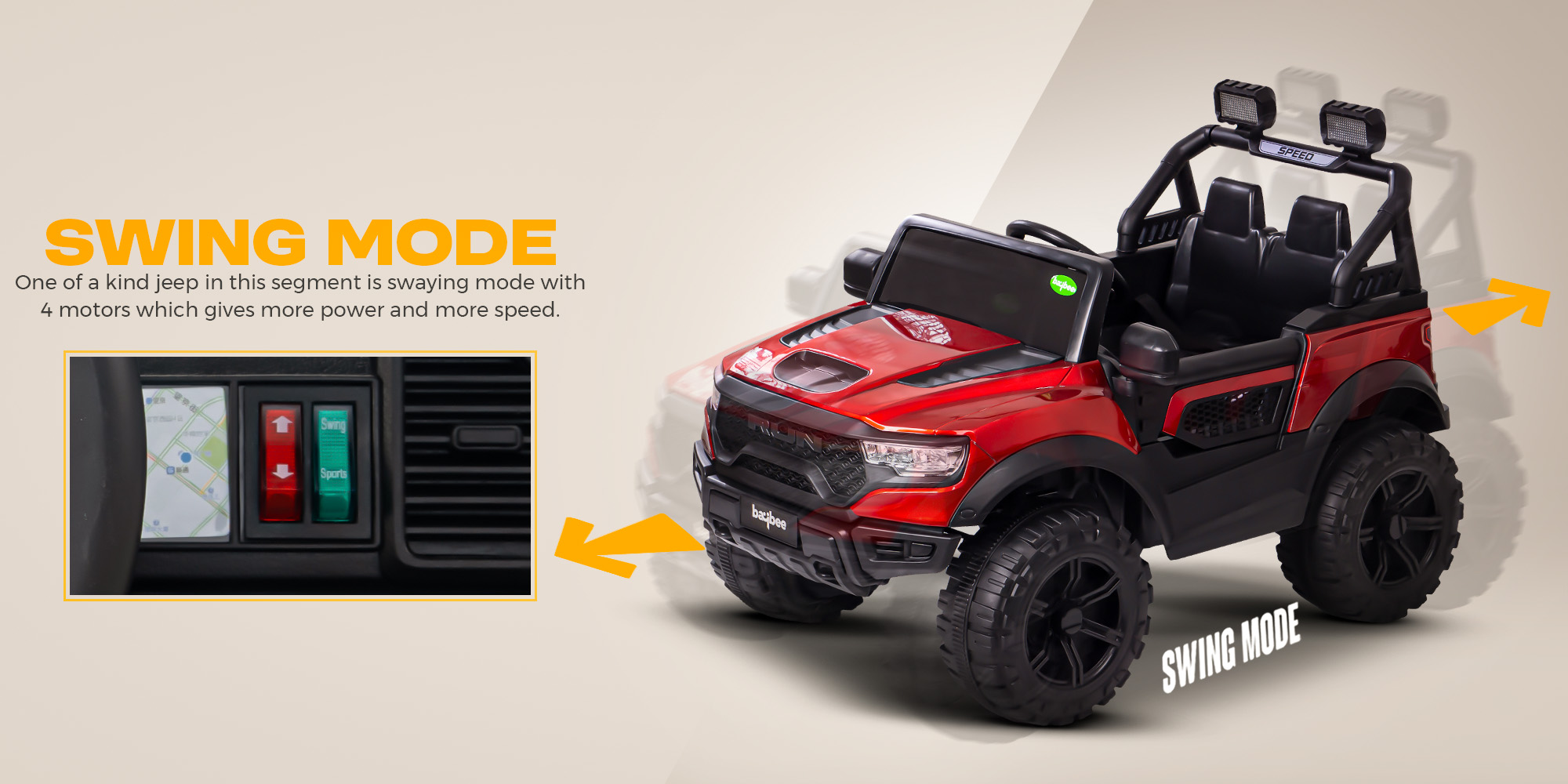 Run Battery Operated Jeep for Kids Rechargeable Battery Car for Kids with Music Led Light Ride On Kids Car Jeep Racing Baby Car Electric Car for Kids Children 2 to 7 Years Boy Girl Red