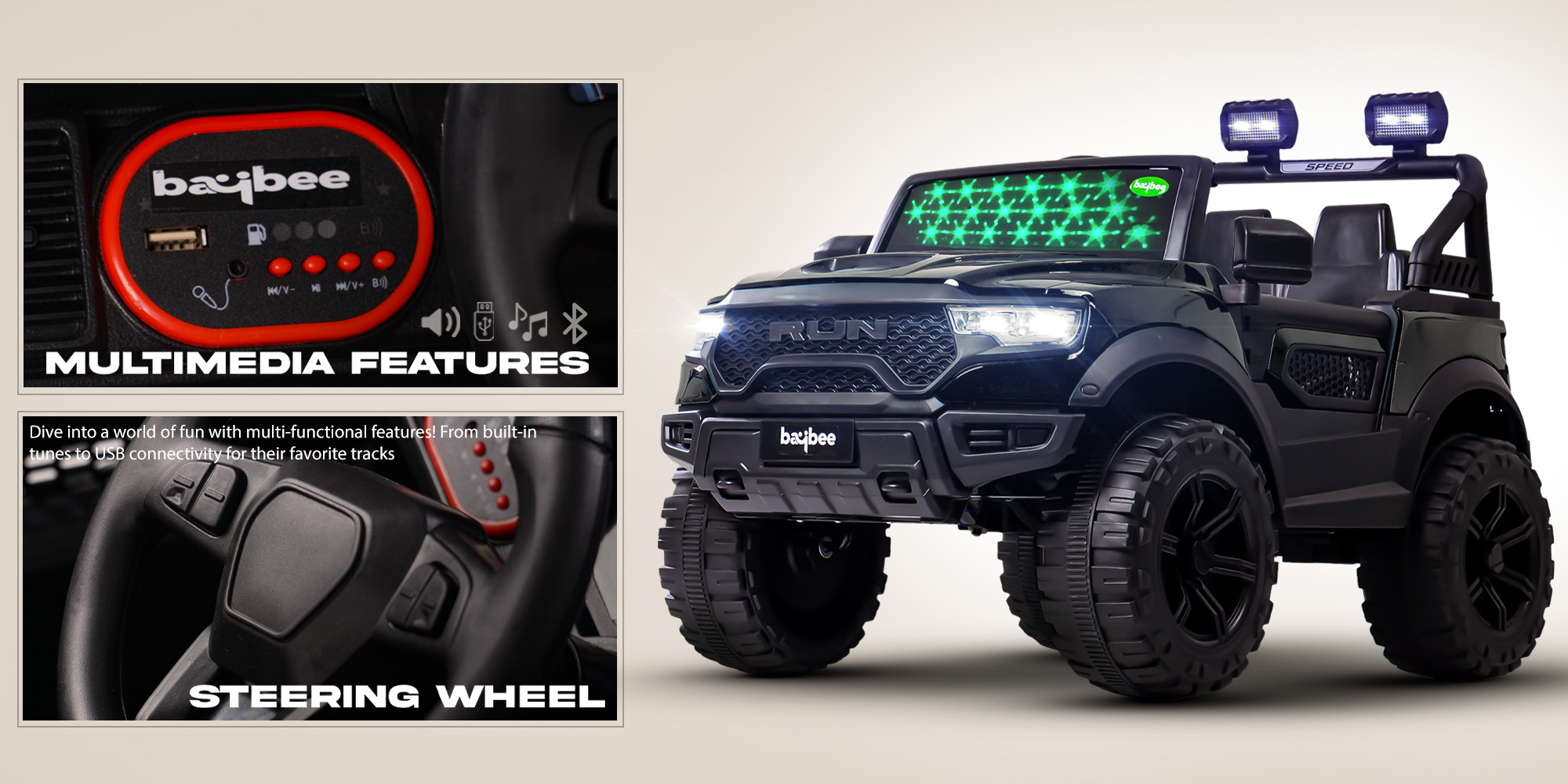 Run Battery Operated Jeep for Kids Rechargeable Battery Car for Kids with Music Led Light Ride On Kids Car Jeep Racing Baby Car Electric Car for Kids Children 2 to 7 Years Boy Girl Red