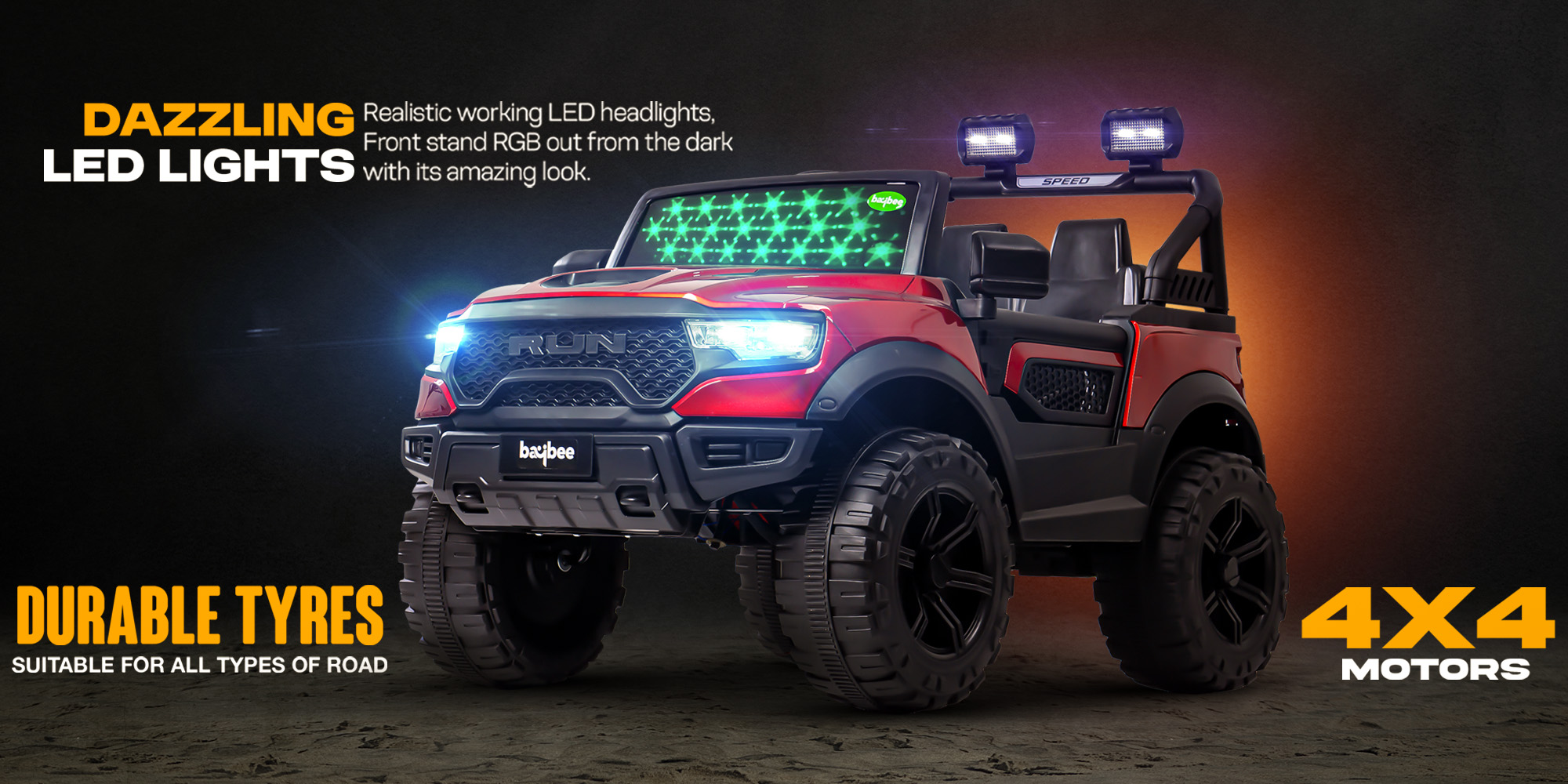 Run Battery Operated Jeep for Kids Rechargeable Battery Car for Kids with Music Led Light Ride On Kids Car Jeep Racing Baby Car Electric Car for Kids Children 2 to 7 Years Boy Girl Red