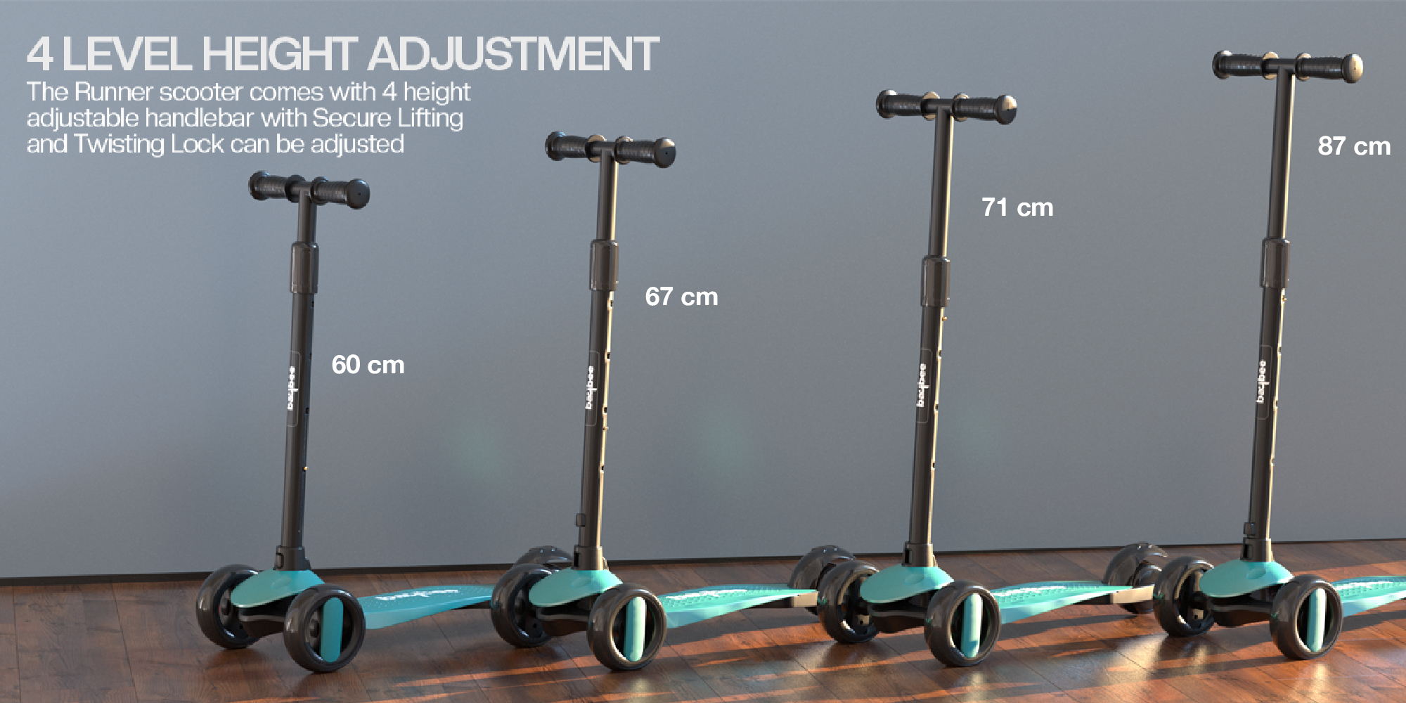 Alpha Skate Scooter for Kids 3 Wheel Kids Scooter with Foldable 4 Height Adjustable Handle Baby Scooter with LED PU Wheels Smart Kick Scooter for Children's 3 to 10 Years Boys Girls Black