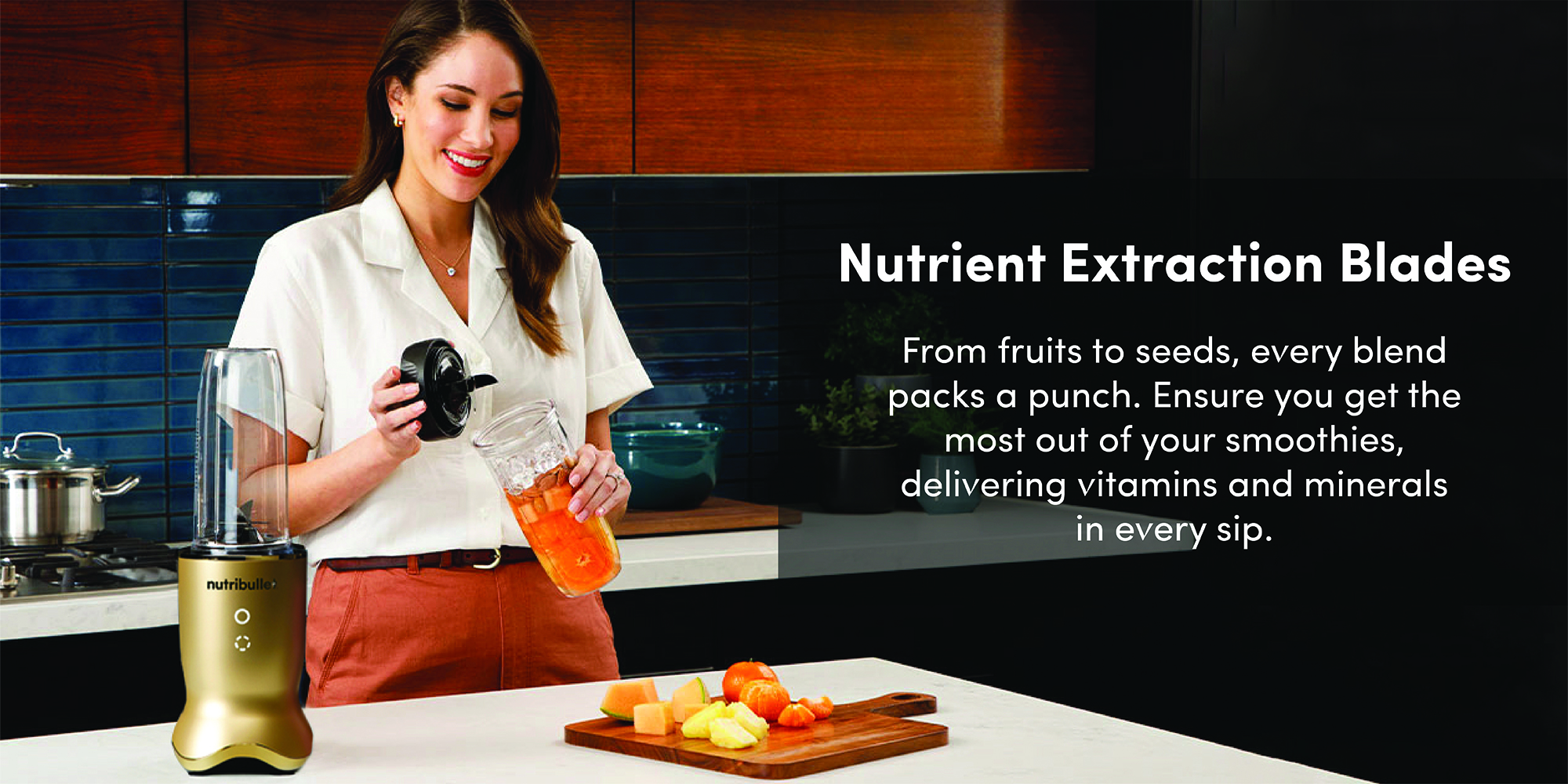 Ultra 1200W High-Speed Blender, Multi-Functional, Quiet Motor, Tritan™ Renew Cups, Rapid Extractor Blades, BPA-Free, Shatter-Resistant, Glow Interface, NBU-500G, 1-Year Warranty 900 ml 1200 W NB-500 Gold