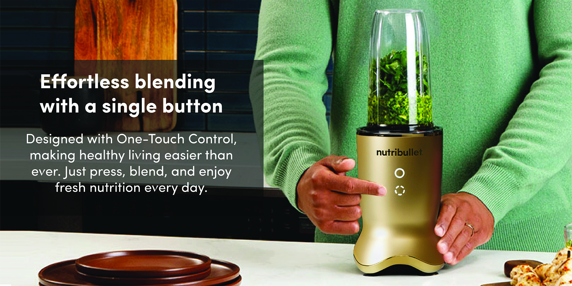 Ultra 1200W High-Speed Blender, Multi-Functional, Quiet Motor, Tritan™ Renew Cups, Rapid Extractor Blades, BPA-Free, Shatter-Resistant, Glow Interface, NBU-500G, 1-Year Warranty 900 ml 1200 W NB-500 Gold