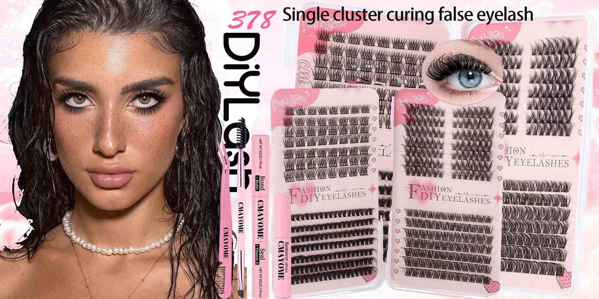 4 Styles DIY Eyelash Extension Kit 378 Clusters, 8-16mm Mixed Individual Lashes Cluster, Natural Curl Personal Eyelash Set, Segmented False Eyelashes, Thick Eyelashes