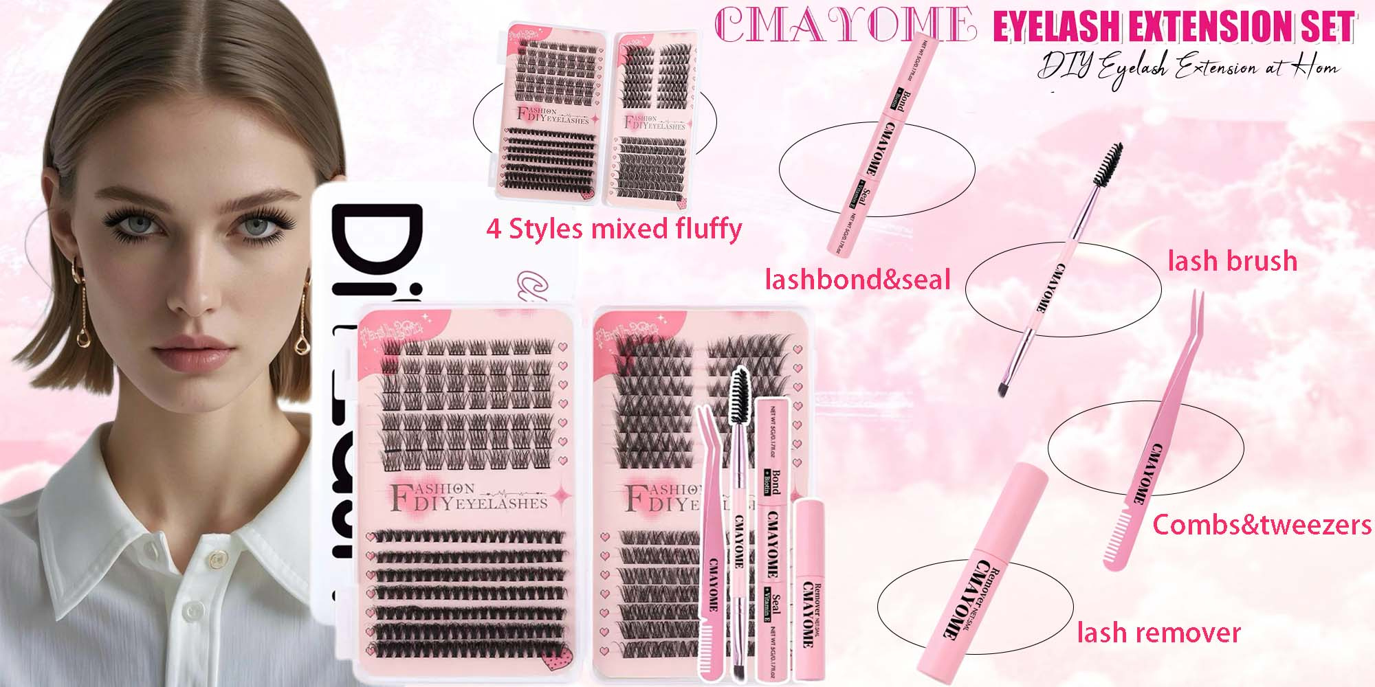 4 Styles DIY Eyelash Extension Kit 378 Clusters, 8-16mm Mixed Individual Lashes Cluster, Natural Curl Personal Eyelash Set, Segmented False Eyelashes, Thick Eyelashes