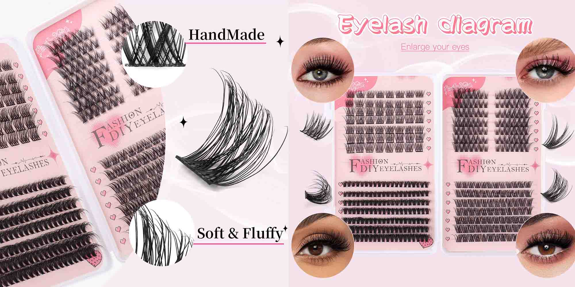 4 Styles DIY Eyelash Extension Kit 378 Clusters, 8-16mm Mixed Individual Lashes Cluster, Natural Curl Personal Eyelash Set, Segmented False Eyelashes, Thick Eyelashes