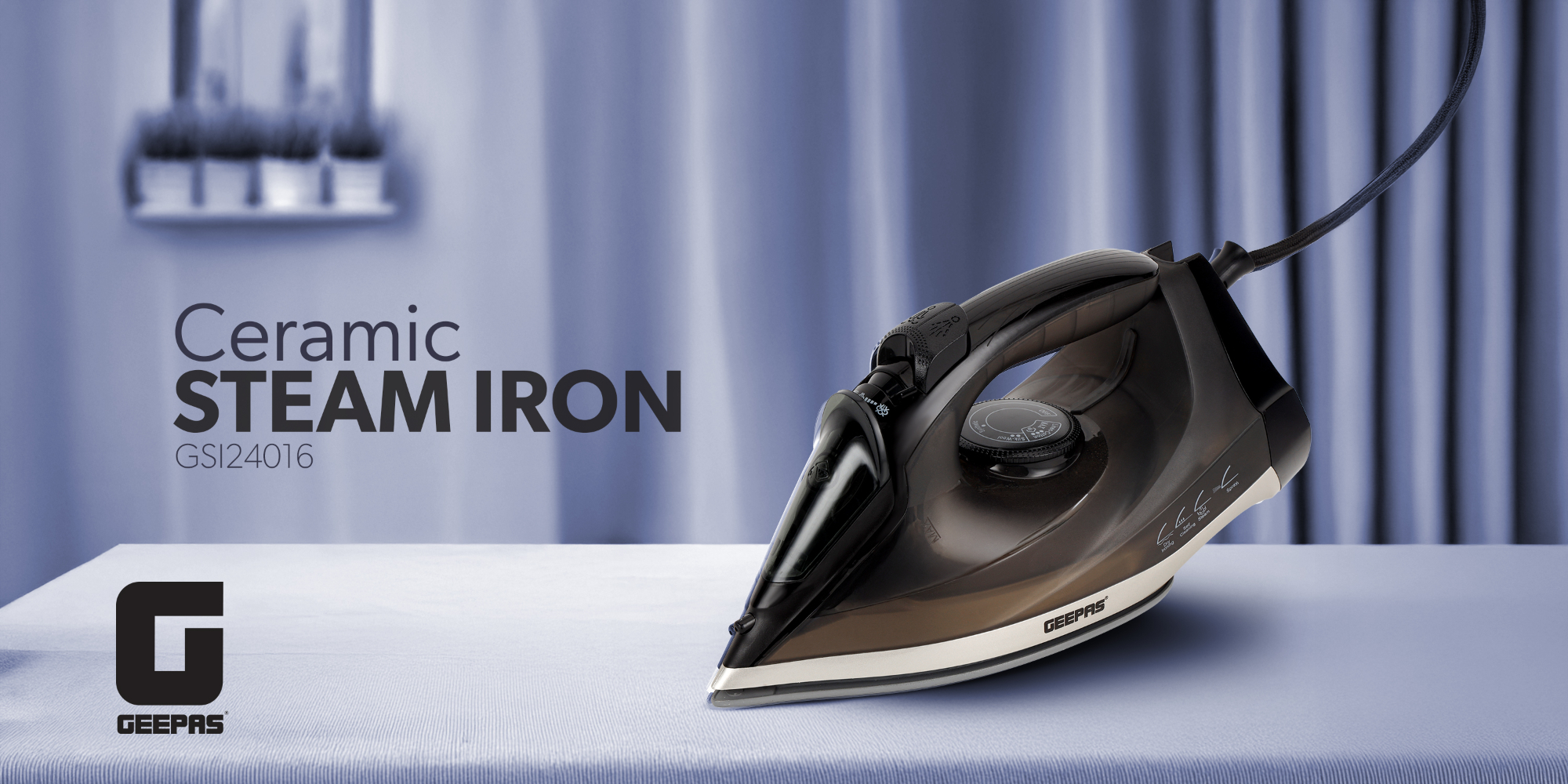 Ceramic Steam Iron | Dry and Spray Functions, Press Box with Self-Cleaning Function | Compact and Handy Design with Powerful Shots | Suitable for All Kinds of Fabric | 2 Years Warranty 200 ml 2200 W GSI24016 Black