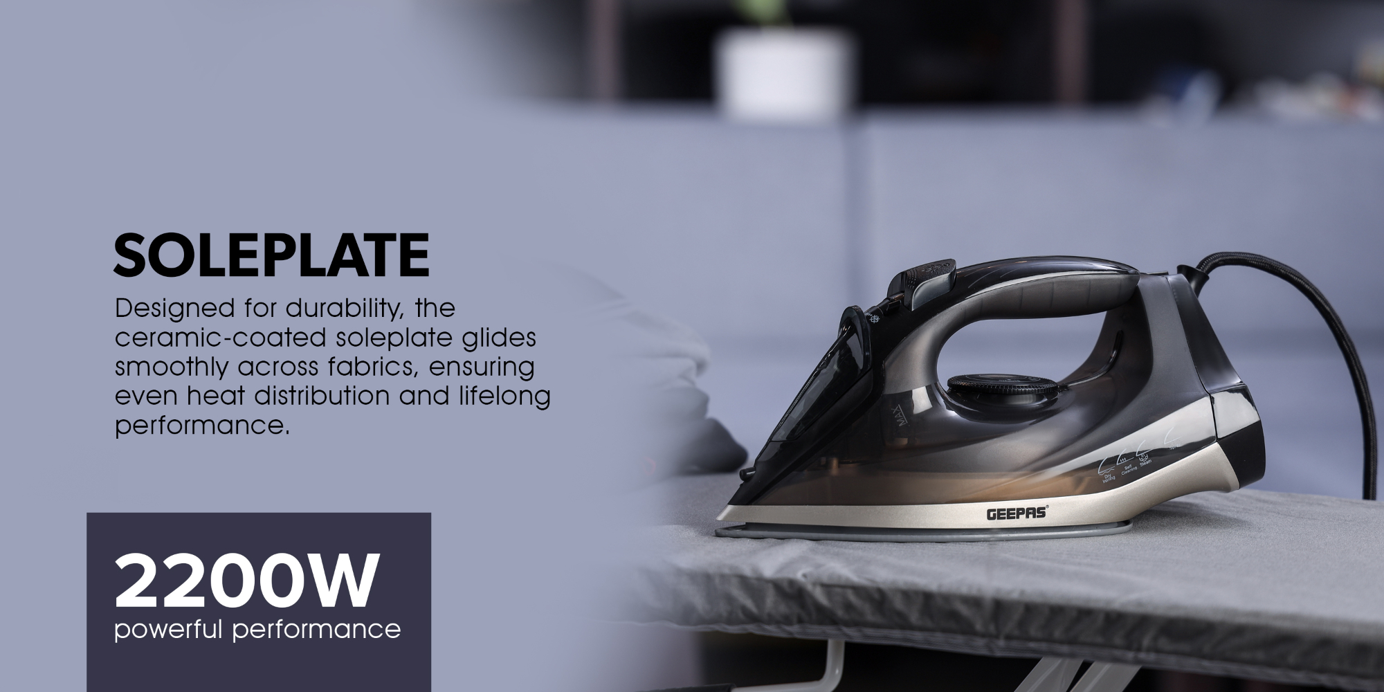 Ceramic Steam Iron | Dry and Spray Functions, Press Box with Self-Cleaning Function | Compact and Handy Design with Powerful Shots | Suitable for All Kinds of Fabric | 2 Years Warranty 200 ml 2200 W GSI24016 Black