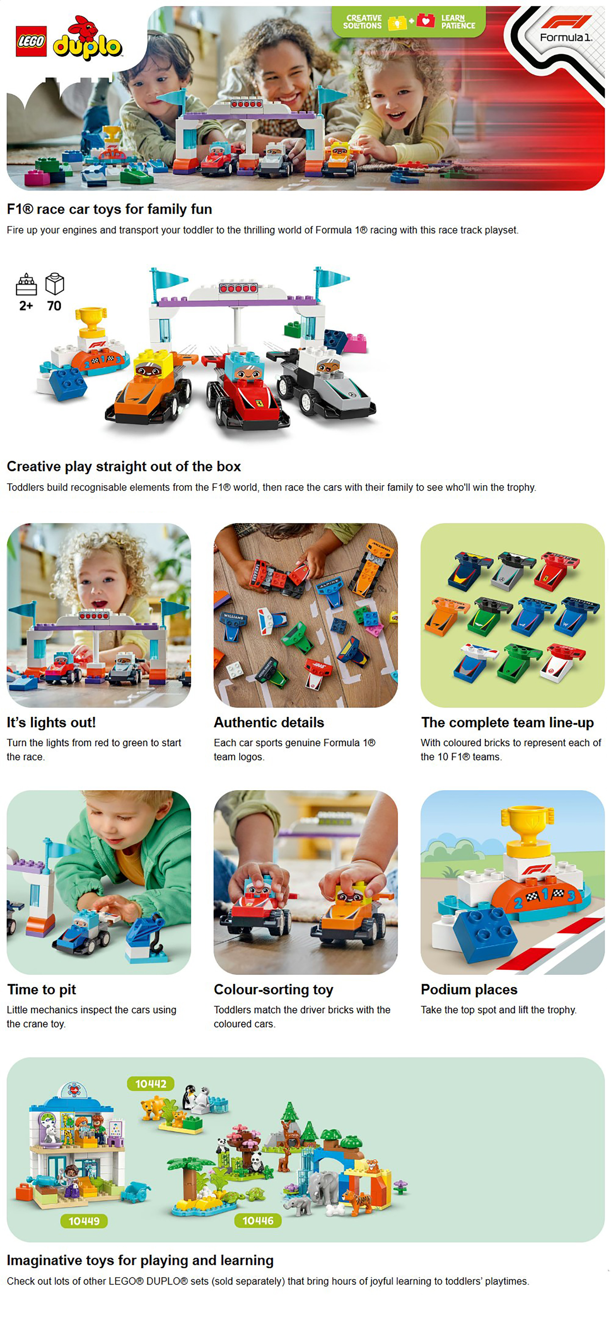 DUPLO F1 Team Race Cars & Drivers Role Play Toy 10445 (Age 2+, 70 Pieces)