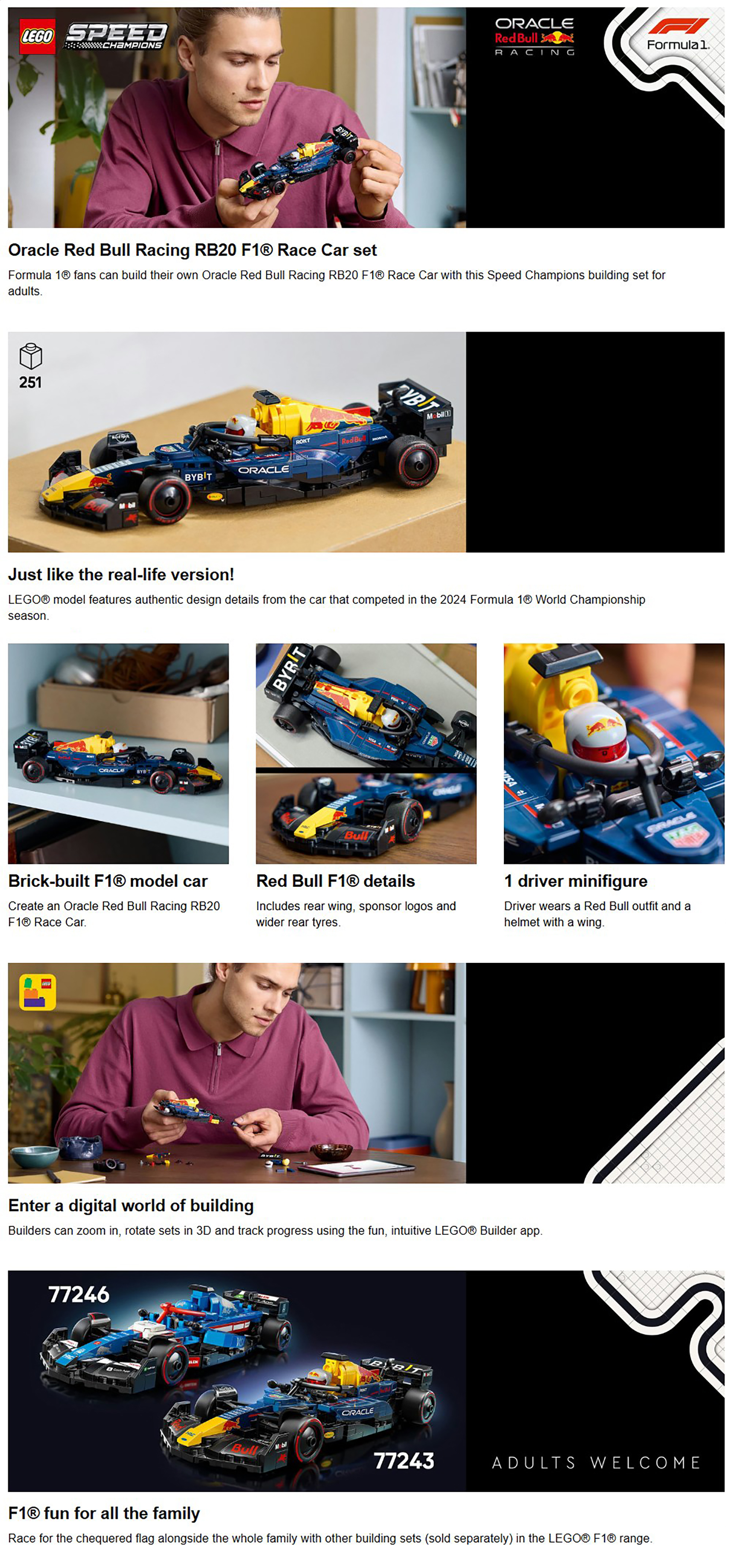 Speed Champions Oracle Red Bull Racing RB20 F1® Race Car Vehicle Set 77243 (251) Pieces