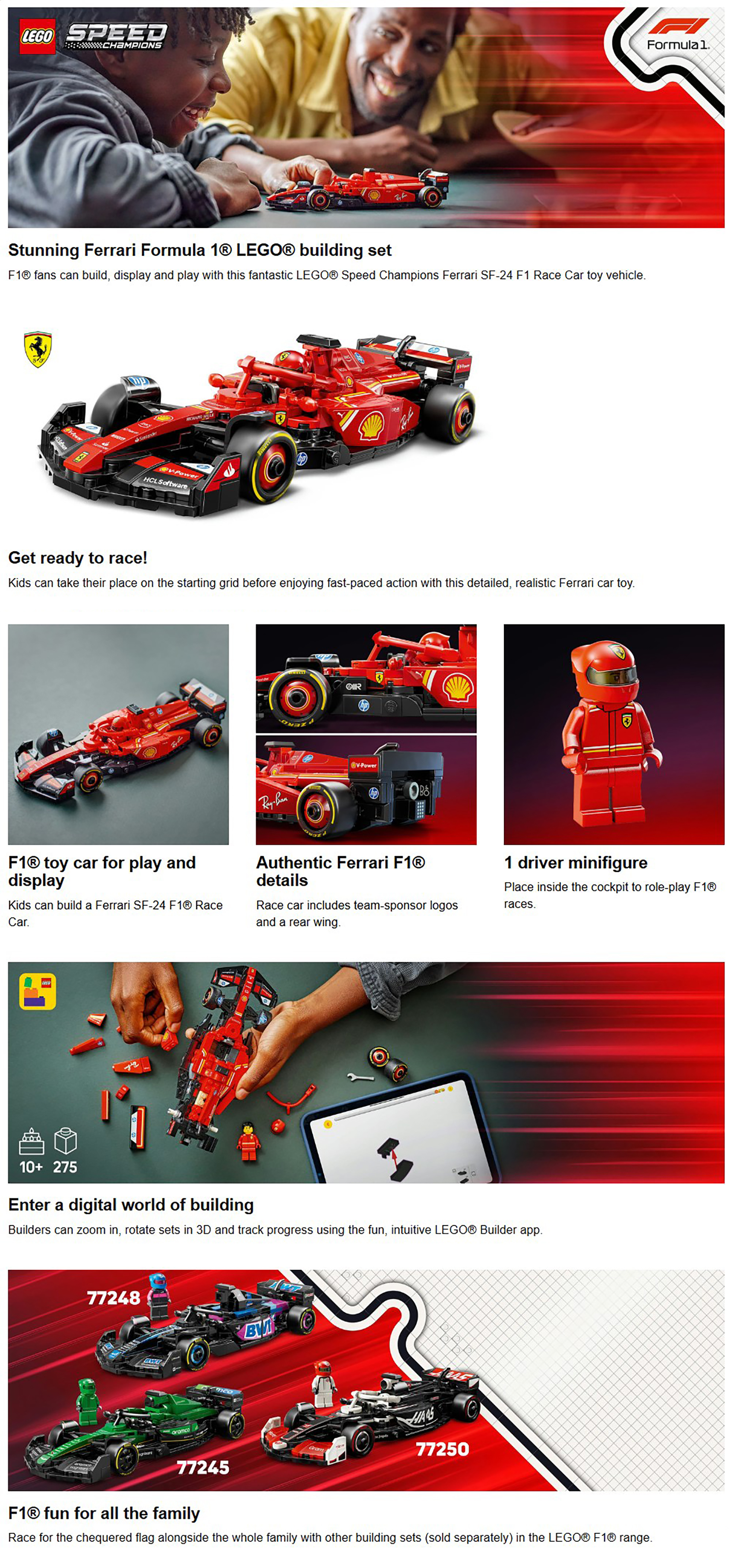 Speed Champions Ferrari SF-24 F1® Race Car Driver Set 77242 (275) Pieces