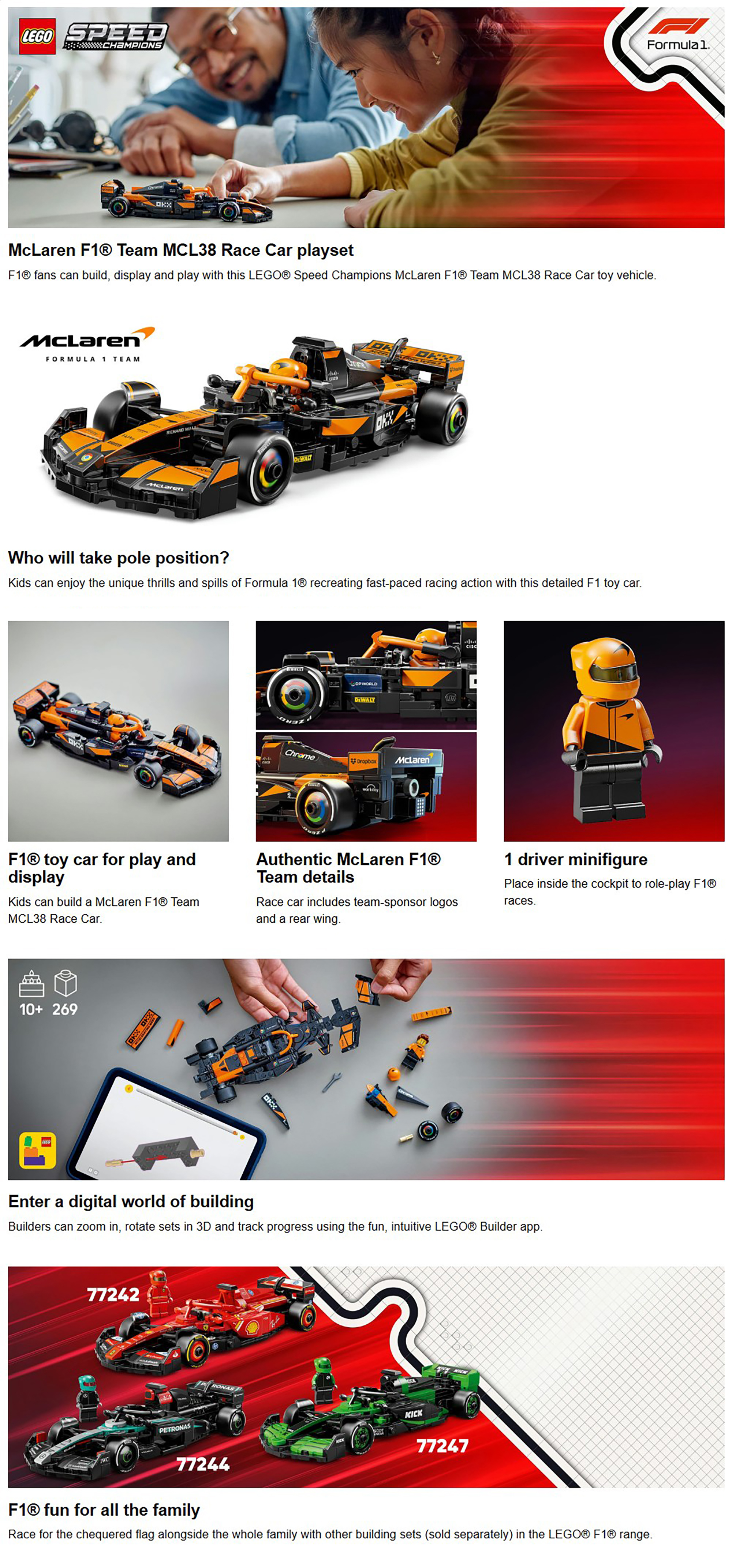 Speed Champions McLaren F1® Team MCL38 Race Car Vehicle Set 77251 (269) Pieces