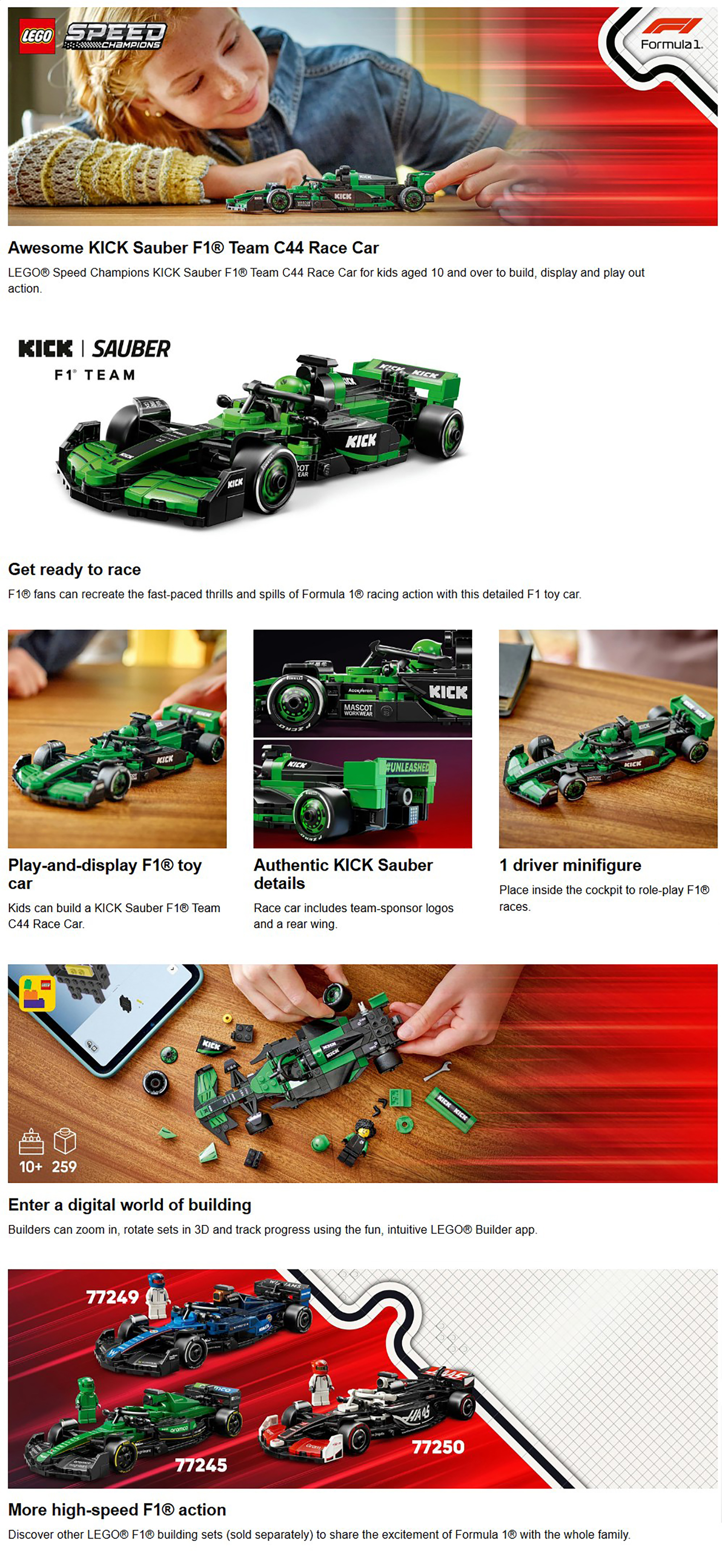 Speed Champions Kick Sauber F1® Team C44 Race Car 77247 (259) Pieces