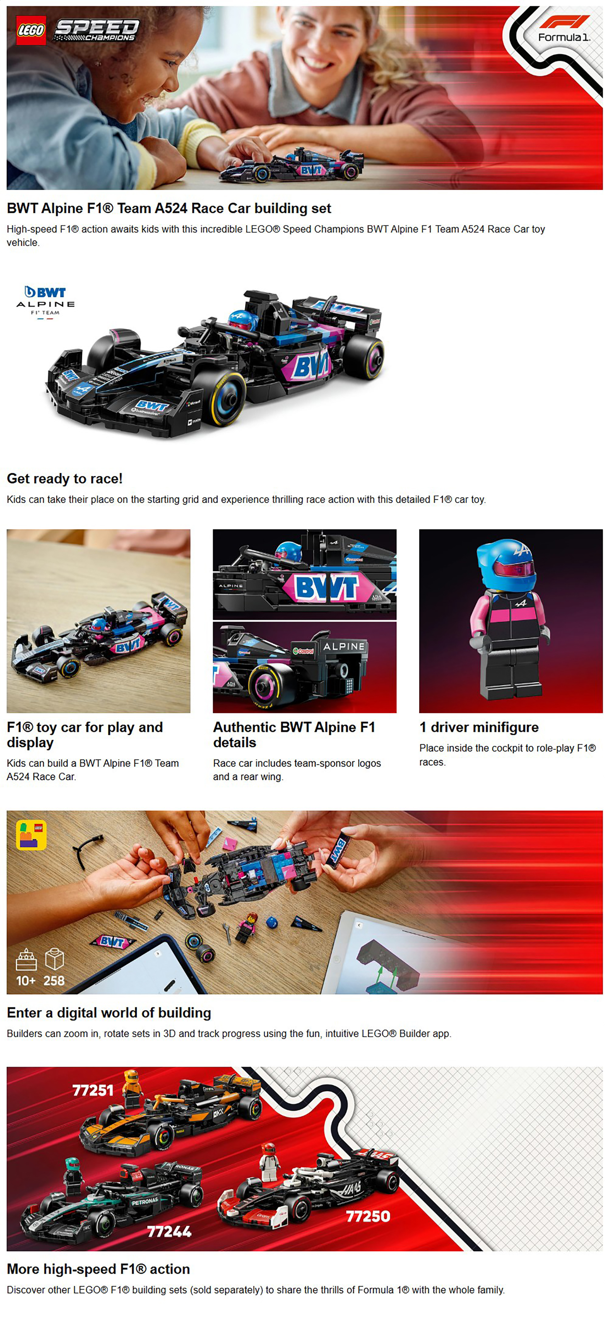 Speed Champions Bwt Alpine F1® Team A524 Race Car 77248 (258) Pieces