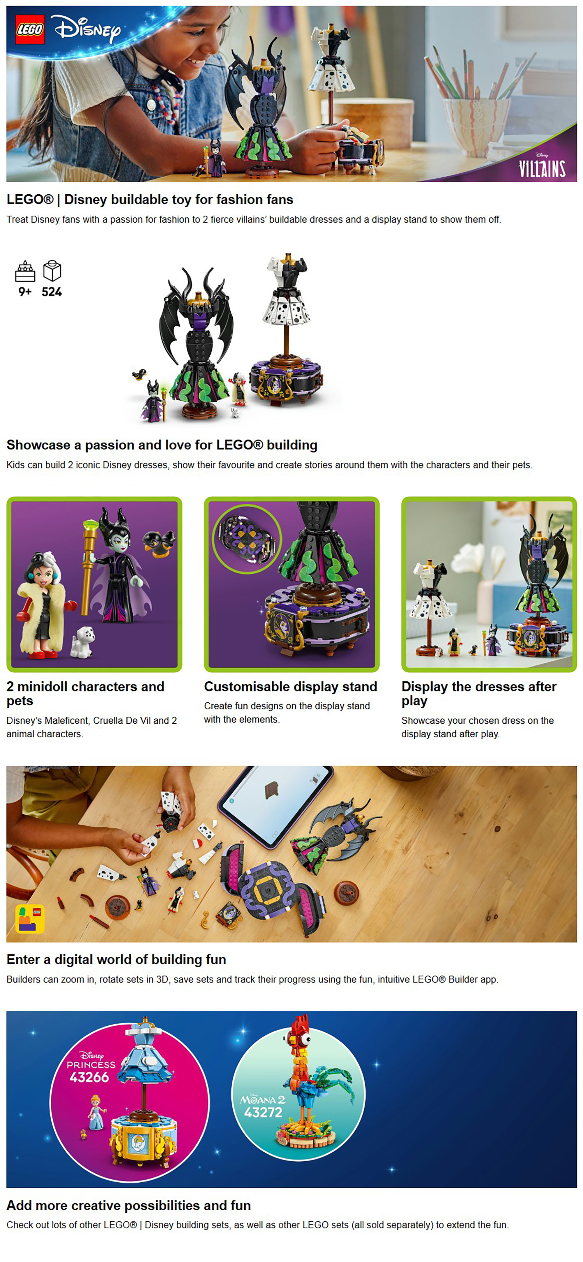 Disney Villains Maleficent’s and Cruella De Vil’s Dresses 43262 (Age 9+, 524 Pieces)