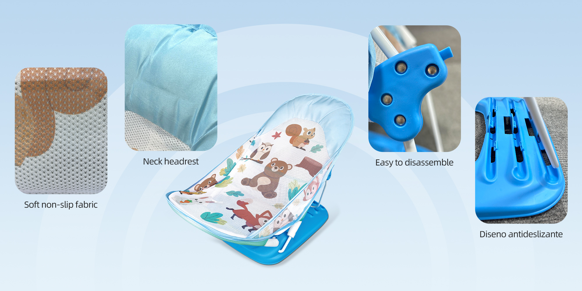 Portable Baby Shower Foldable Baby Bath Seat Chair Anti Slip Baby Bather for Babies 0-12 Months Baby Bathing Chair with 3 Position Adjustable and Washable Soft Mesh Seat