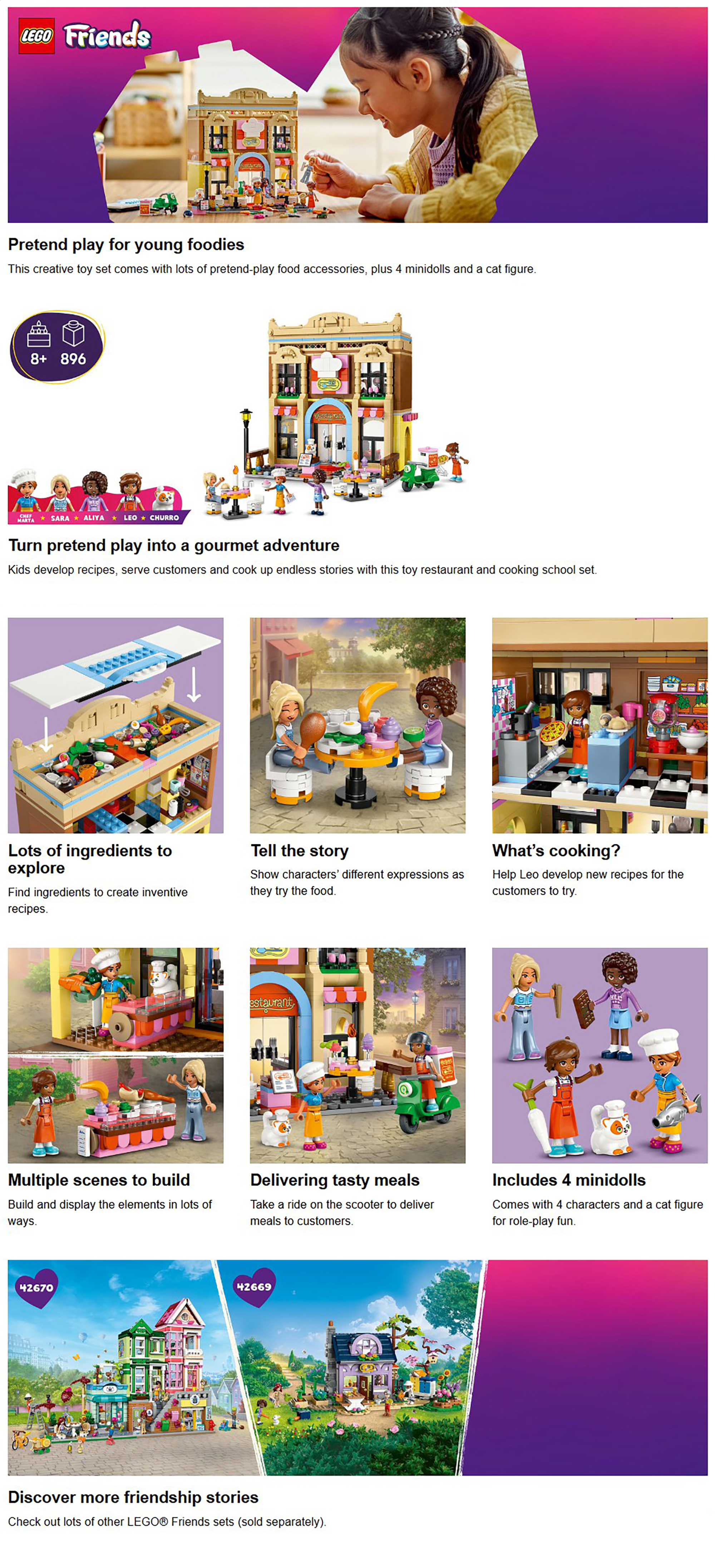 Friends Restaurant and Cooking School Toy Food Set 42655 (Age 8+, 896 Pieces)