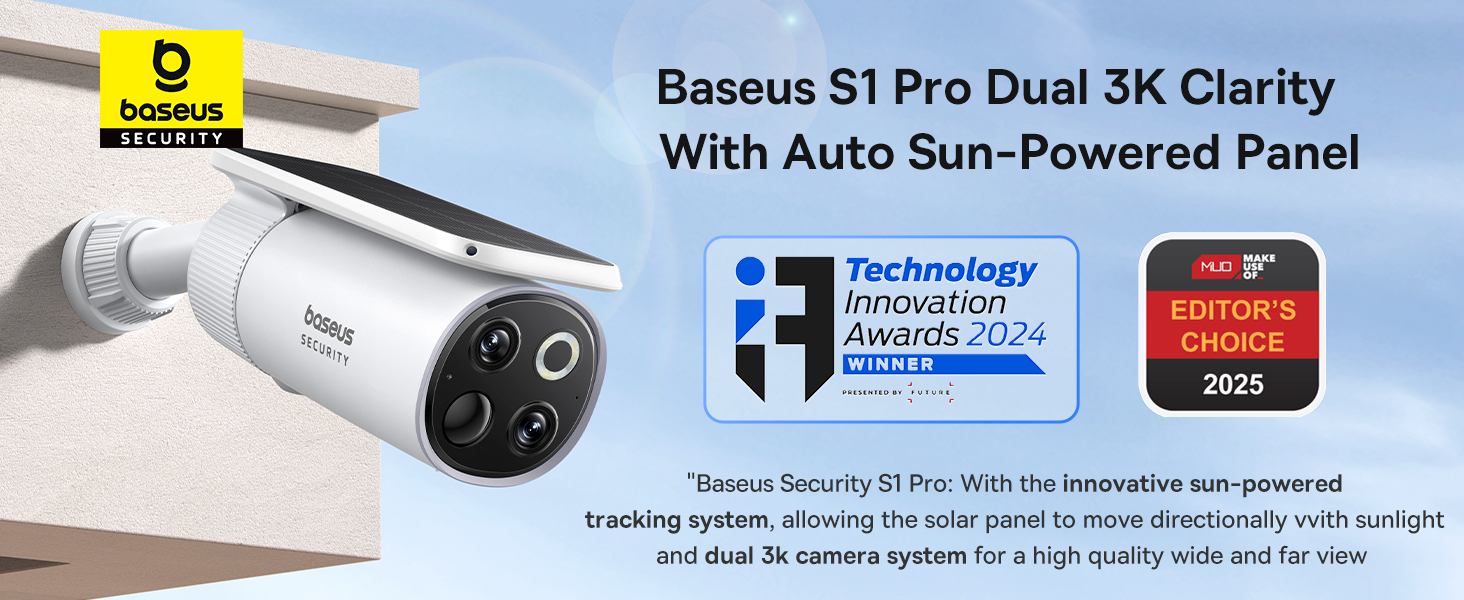 S1 Pro Outdoor Wireless Security Camera with Solar Panel & Auto Tilt, 3K Ultra HD, 145° Wide View, IP67 Waterproof, Color Night Vision, 16GB Storage, Supports Up to 16TB, Motion Detection, 2-Way Audio, 2-Camera Kit for Home & Outdoor Surveillance