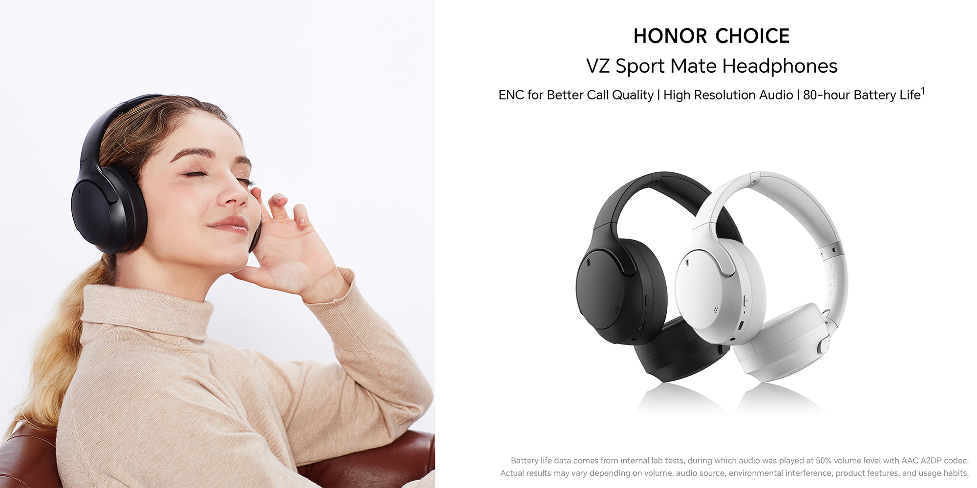 Choice Headphone, Wireless Over-Ear Bluetooth Headset, Dual Microphone Noise cancelling for clear calls, 80H Long Battery Life, Hi-Res Audio Certified, Black