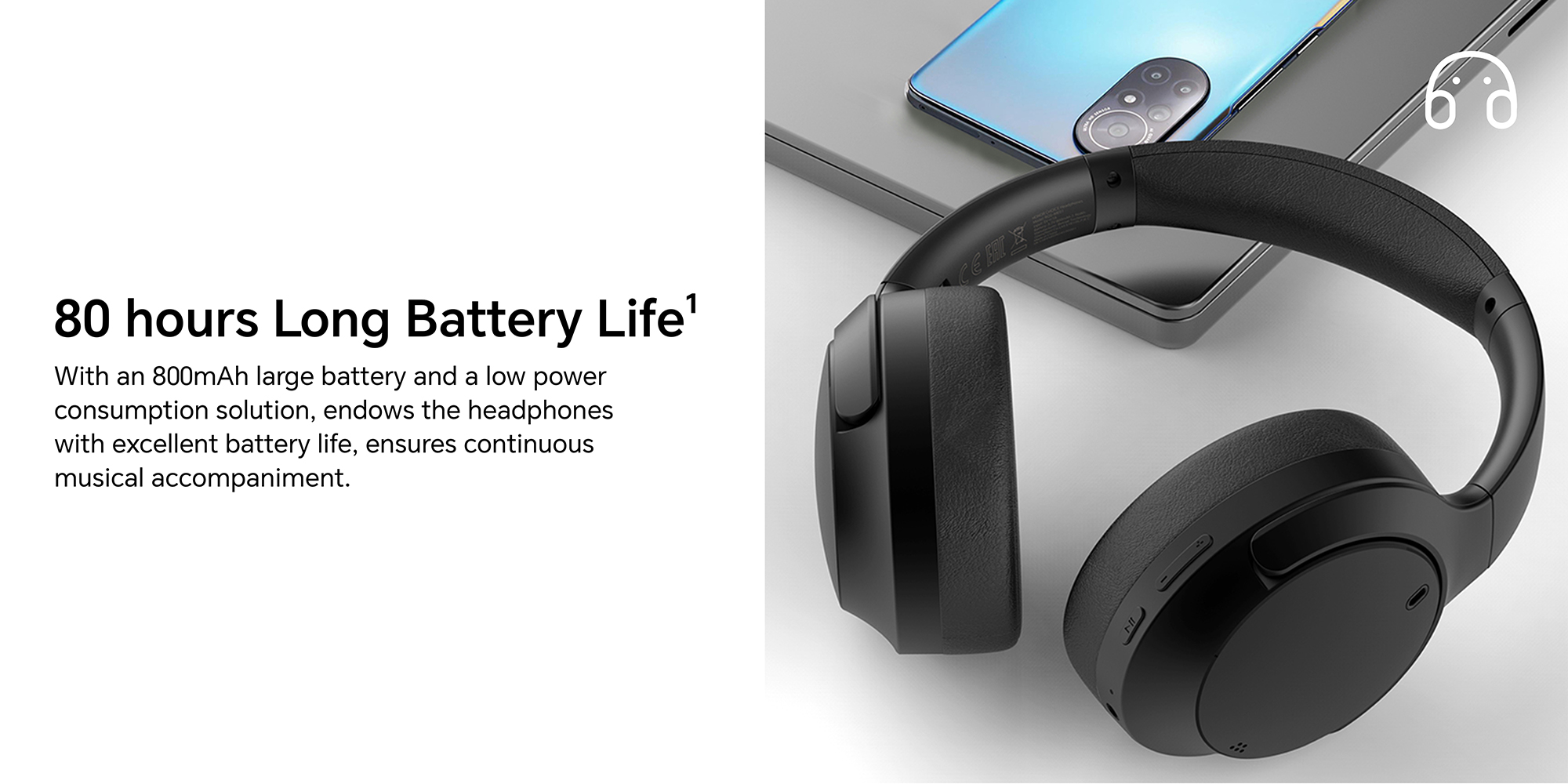 Choice Headphone, Wireless Over-Ear Bluetooth Headset, Dual Microphone Noise cancelling for clear calls, 80H Long Battery Life, Hi-Res Audio Certified, Black