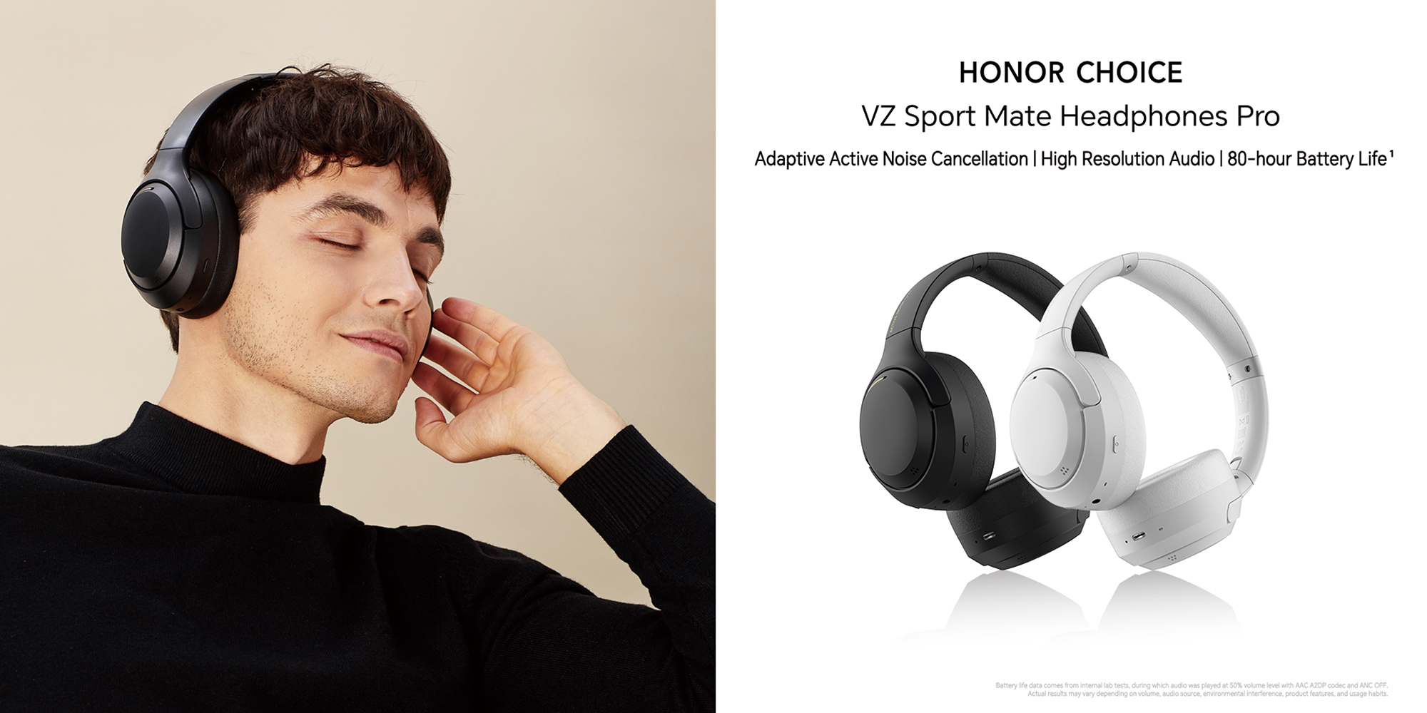 Choice Headphone Pro, Active Noise cancelling, Wireless Over-Ear Bluetooth Headset, 80H Long Battery Life, Hi-Res Audio Certified, Black