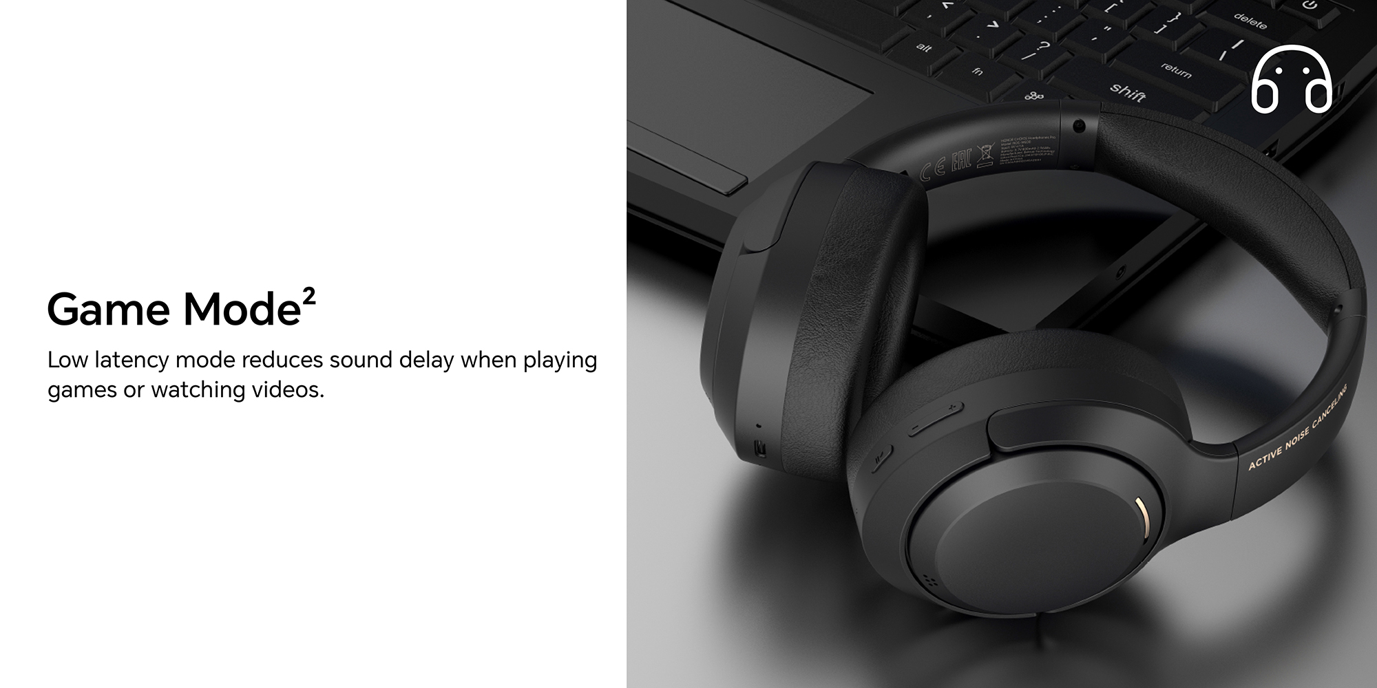 Choice Headphone Pro, Active Noise cancelling, Wireless Over-Ear Bluetooth Headset, 80H Long Battery Life, Hi-Res Audio Certified, Black